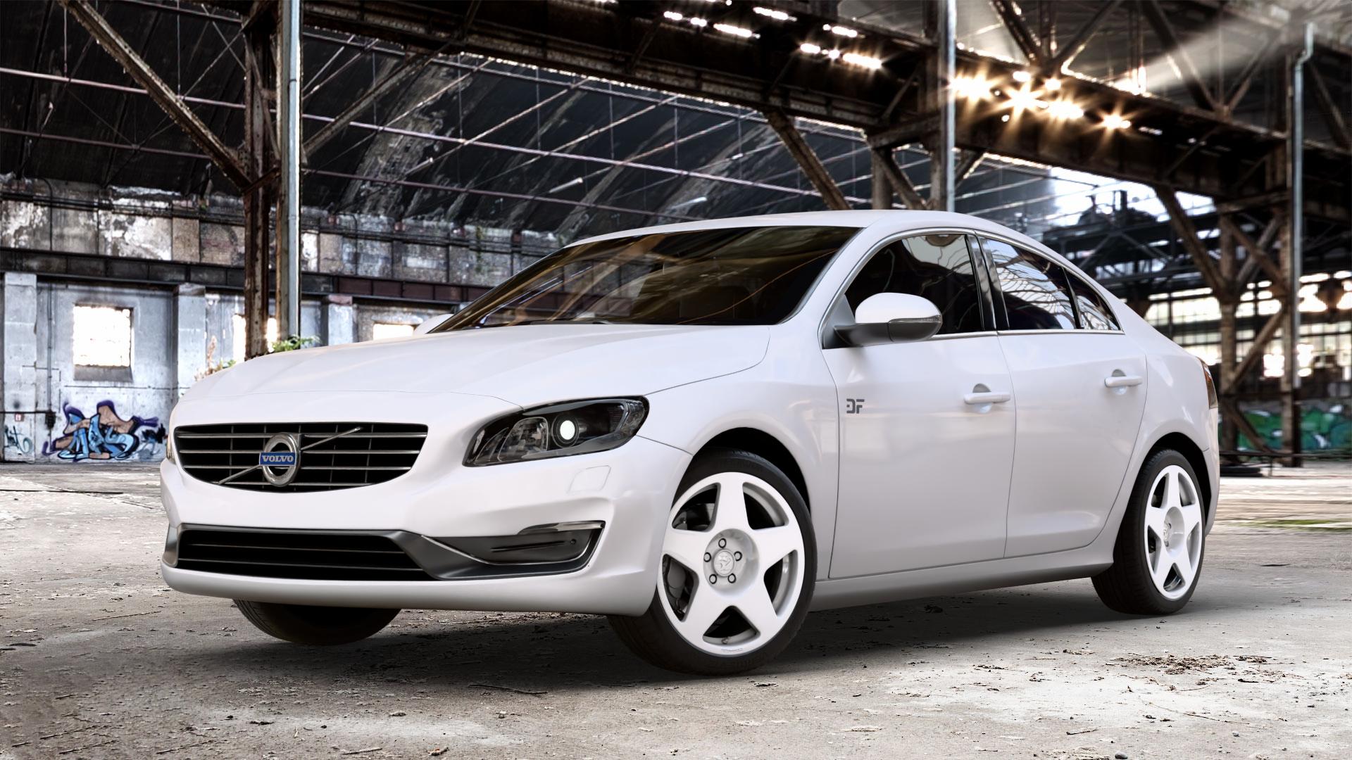 fifteen52 Tarmac Rally White Felge mit Reifen weiss weiß in 18Zoll Winterfelge Alufelge auf weissem Volvo S60 II Typ F ⬇️ mit 15mm Tieferlegung ⬇️ Old Industrial Hall_max_4400mm_2024 Frontansicht_1