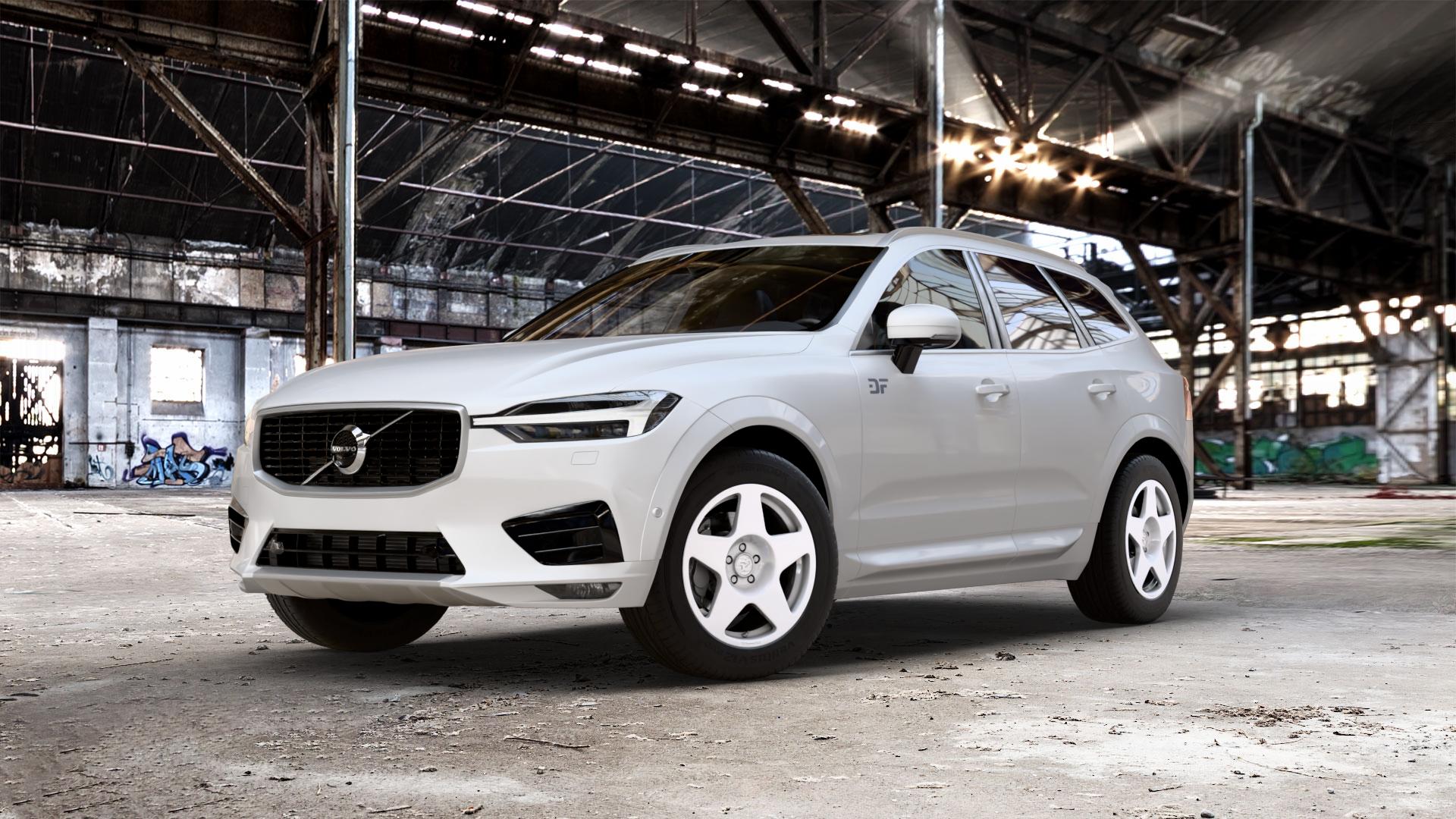 fifteen52 Tarmac Rally White Felge mit Reifen weiss weiß in 18Zoll Winterfelge Alufelge auf weissem Volvo XC60 Typ U ⬇️ mit 15mm Tieferlegung ⬇️ Old Industrial Hall_max_5300mm_2024 Frontansicht_1