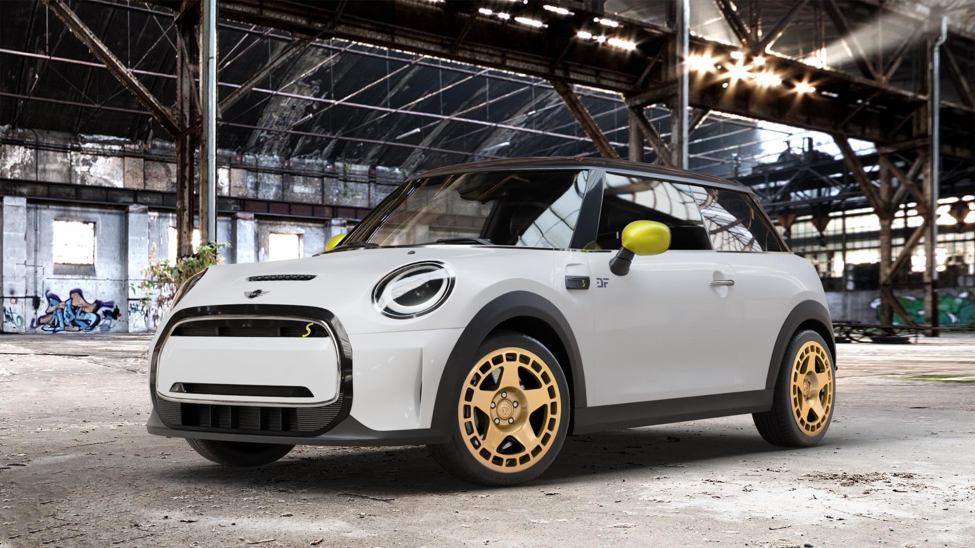 fifteen52 Turbomac Gold Felge mit Reifen in 17Zoll Winterfelge Alufelge auf weissem Mini F56 Typ FML2E (3-Türer Limousine) Facelift 21-> Limousine ⬇️ mit 15mm Tieferlegung ⬇️ Old Industrial Hall_max_4400mm_2024 Frontansicht_1