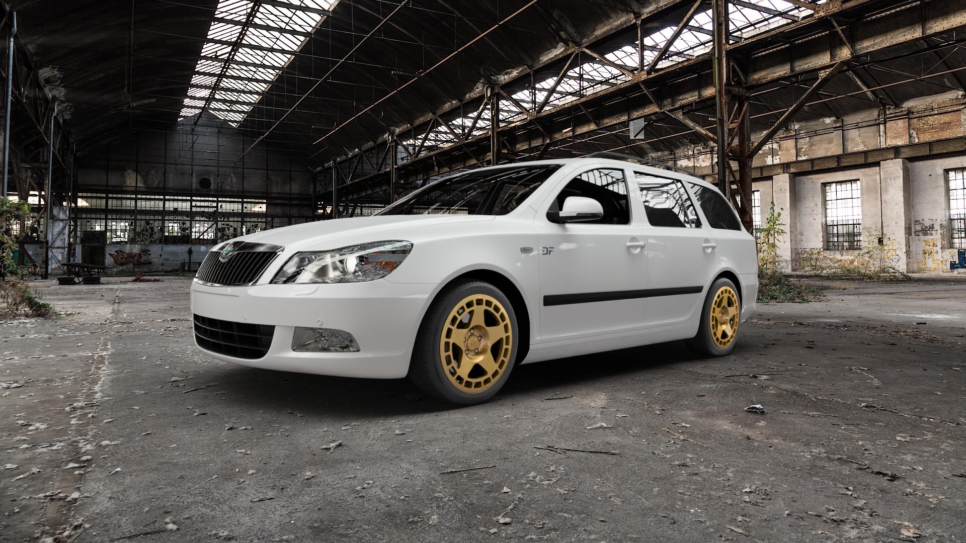 fifteen52 Turbomac Gold Felge mit Reifen in 17Zoll Winterfelge Alufelge auf weissem Skoda Octavia II Kombi Typ 1Z5 1,6l 75kW (102 PS) 1,8l TSI 118kW (160 1,9l TDI 77kW (105 4x4 2,0l 103kW (140 1,2l 1,4l 90kW (122 81kW (110 59kW (80 ⬇️ mit 15mm Tieferlegung ⬇️ Old Industrial Hall_max5000mm_2022 Frontansicht_1
