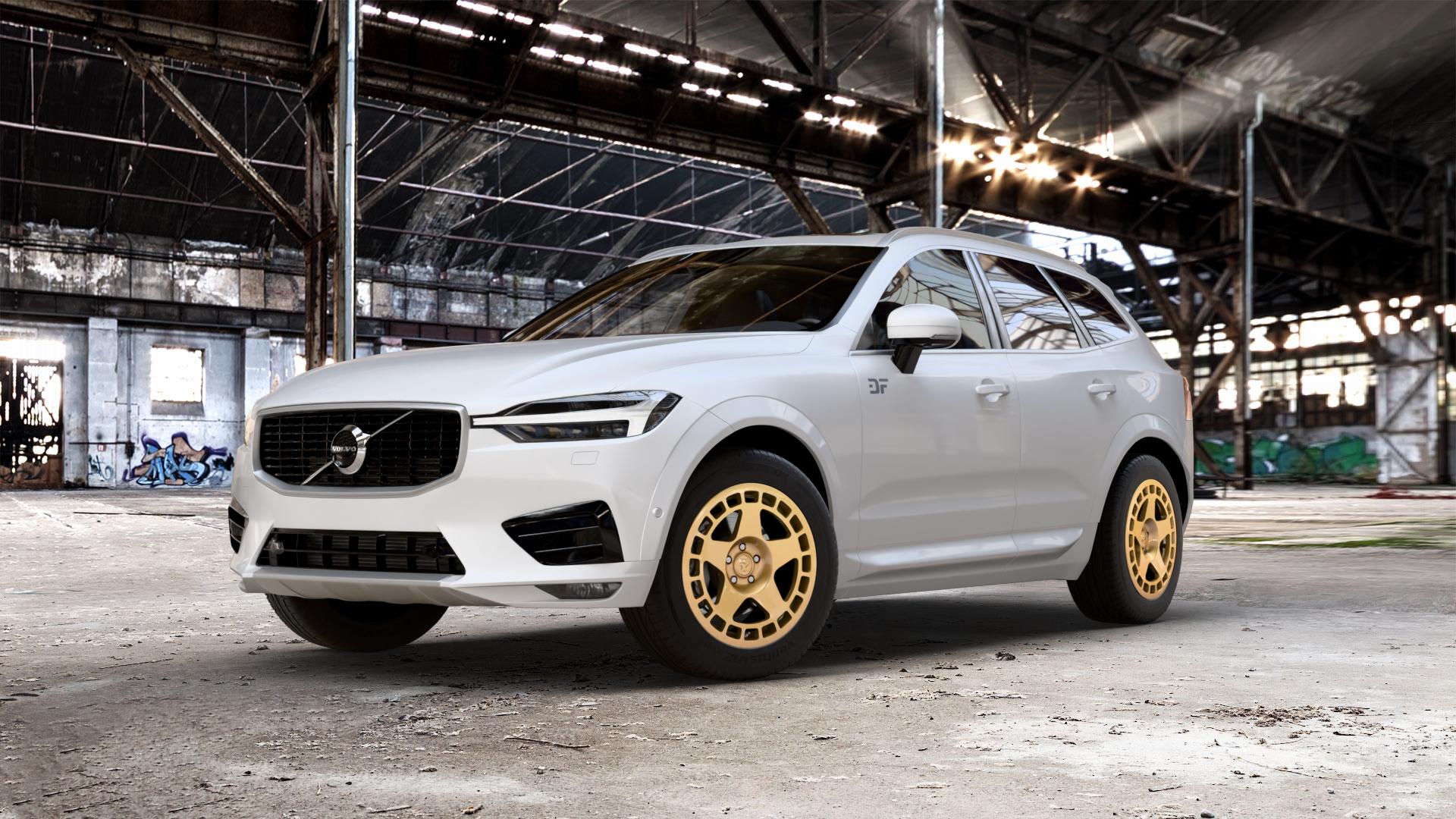 fifteen52 Turbomac Gold Felge mit Reifen in 18Zoll Winterfelge Alufelge auf weissem Volvo XC60 Typ U ⬇️ mit 15mm Tieferlegung ⬇️ Old Industrial Hall_max_5300mm_2024 Frontansicht_1
