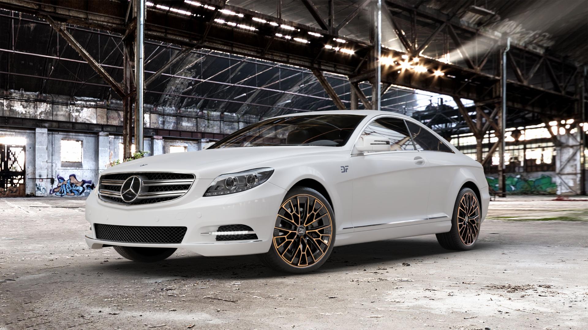 Fondmetal 1972 GLOSSY BLACK BRONZE MACHINED Felge mit Reifen schwarz in 20Zoll Winterfelge Alufelge auf weissem Mercedes CL-Klasse Typ C216 ⬇️ mit 15mm Tieferlegung ⬇️ Old Industrial Hall_max_5300mm_2024 Frontansicht_1