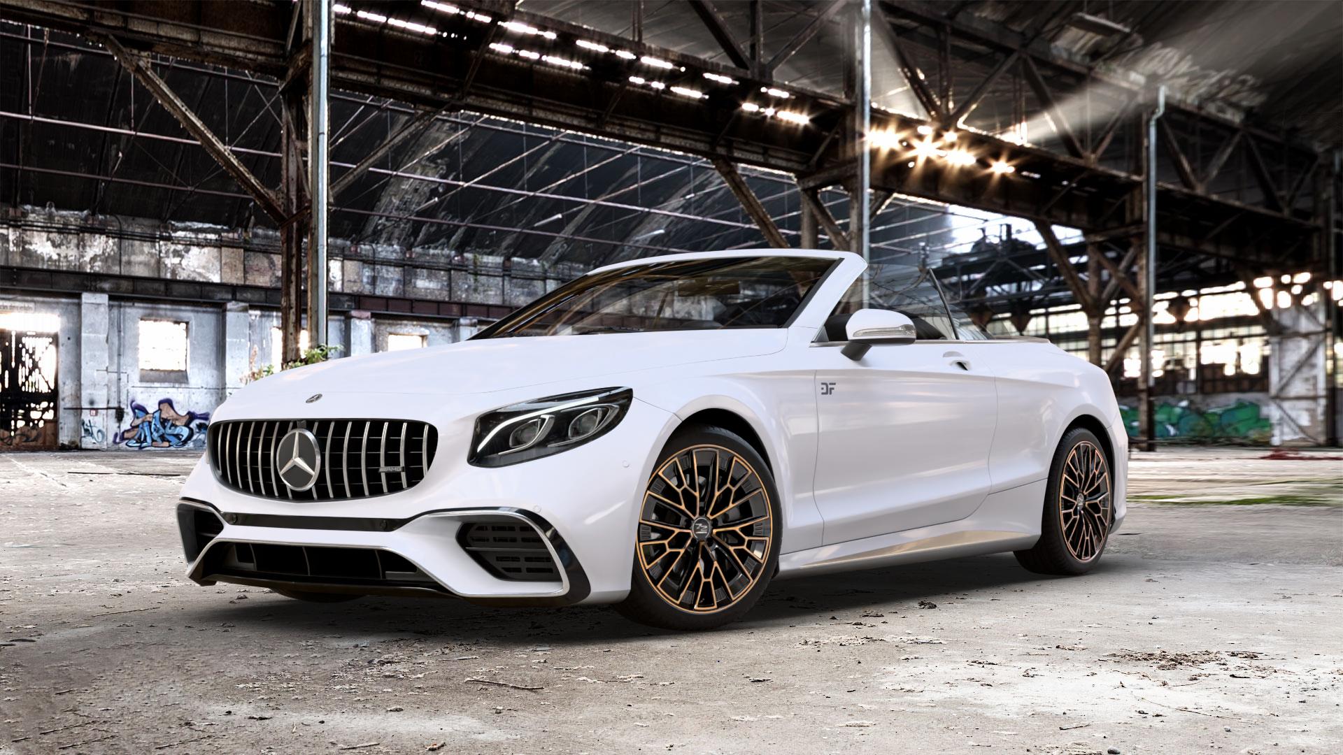 Fondmetal 1972 GLOSSY BLACK BRONZE MACHINED Felge mit Reifen schwarz in 20Zoll Winterfelge Alufelge auf weissem Mercedes S-Klasse Cabrio Typ 217 5,5l S 63 AMG 4Matic 430kW (585 PS) 6,0l 65 463kW (630 Facelift 4,0l 450kW (612 ⬇️ mit 15mm Tieferlegung ⬇️ Old Industrial Hall_max_5300mm_2024 Frontansicht_1