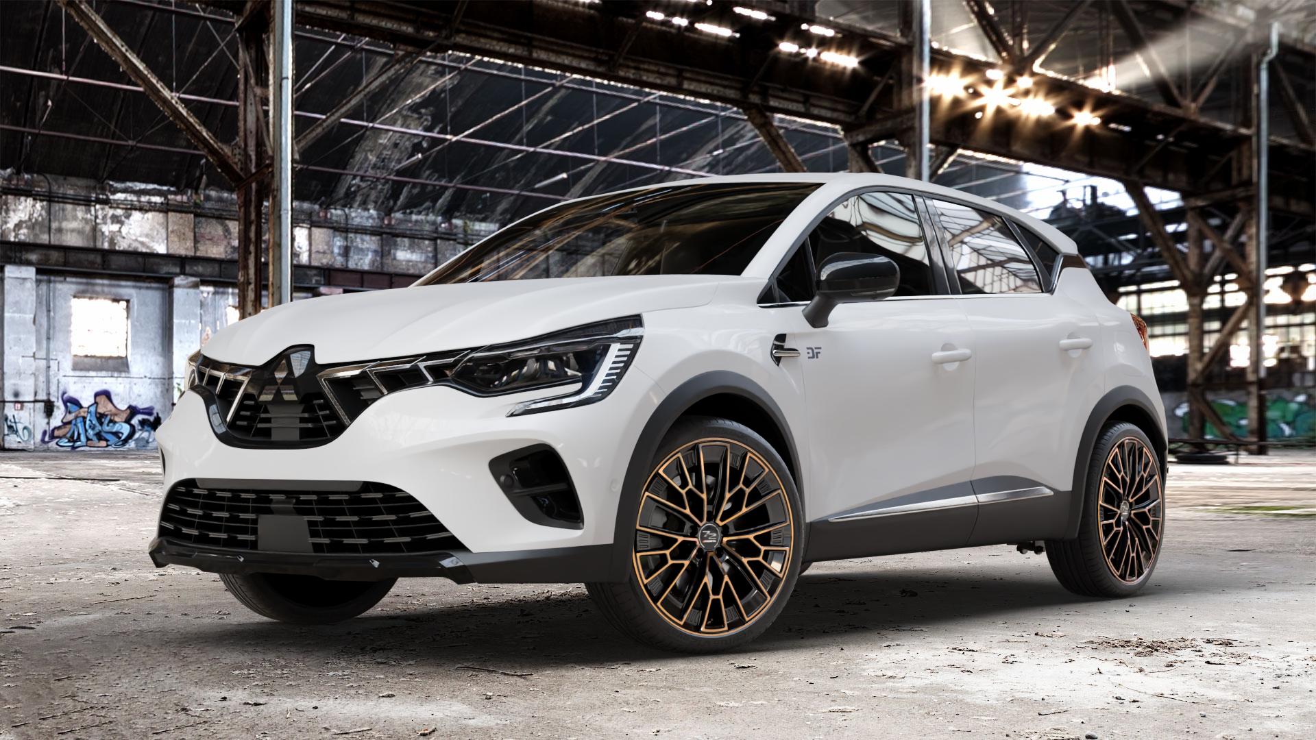 Fondmetal 1972 GLOSSY BLACK BRONZE MACHINED Felge mit Reifen schwarz in 20Zoll Winterfelge Alufelge auf weissem Mitsubishi ASX Typ RJB ⬇️ mit 15mm Tieferlegung ⬇️ Old Industrial Hall_max_4400mm_2024 Frontansicht_1