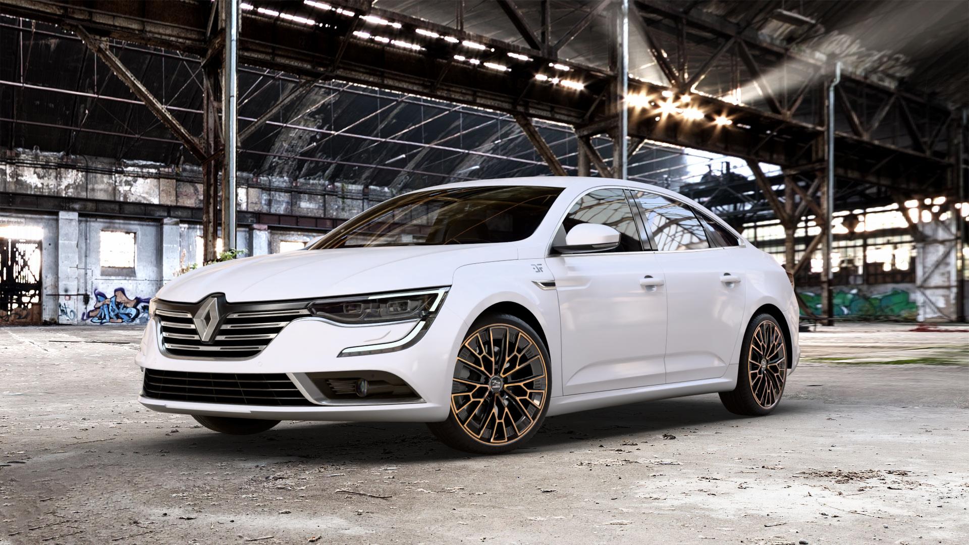 Fondmetal 1972 GLOSSY BLACK BRONZE MACHINED Felge mit Reifen schwarz in 20Zoll Winterfelge Alufelge auf weissem Renault Talisman Typ RFD ⬇️ mit 15mm Tieferlegung ⬇️ Old Industrial Hall_max_5300mm_2024 Frontansicht_1