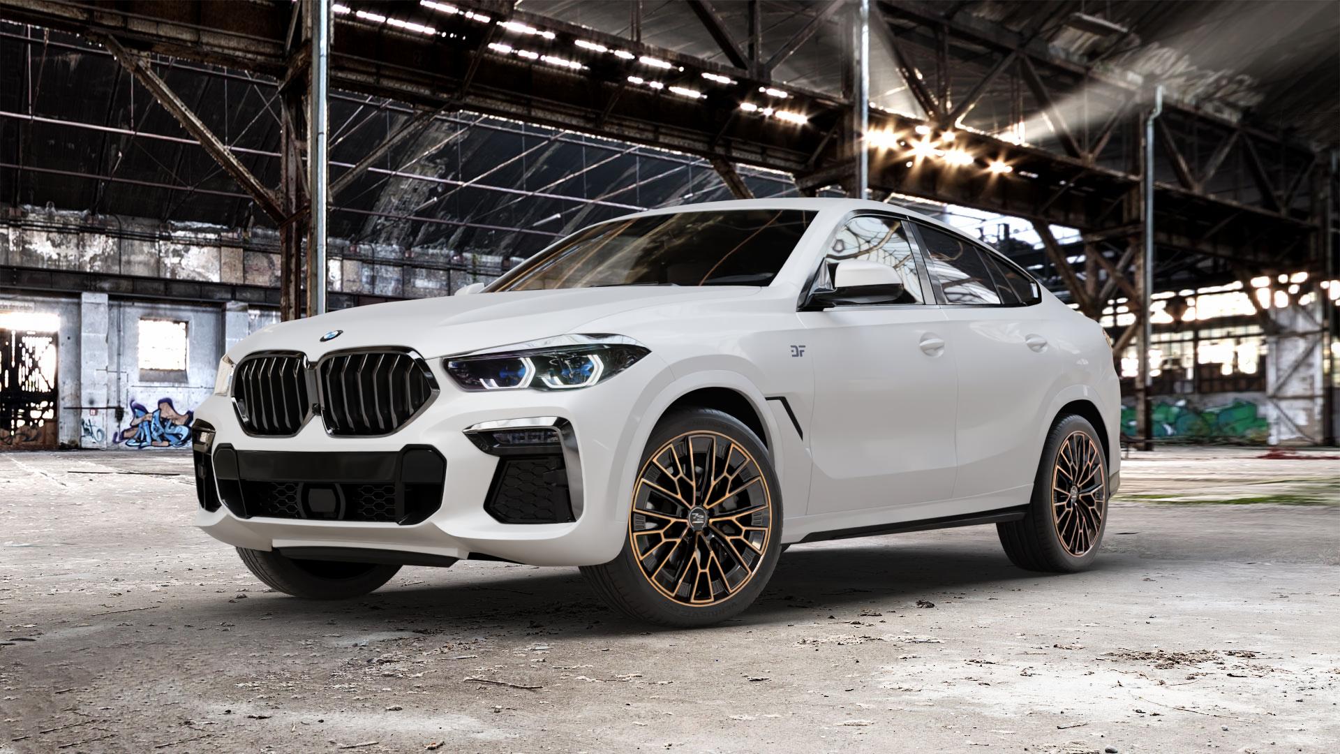 Fondmetal 1972 GLOSSY BLACK BRONZE MACHINED Felge mit Reifen schwarz in 21Zoll Winterfelge Alufelge auf weissem BMW X6 Typ G06 (G6X) 3,0l xDrive30d 195kW (265 PS) xDrive40i 250kW (340 155kW (211 183kW (249 M50d xDrive 294kW (400 4,4l M50i 390kW (530 ⬇️ mit 15mm Tieferlegung ⬇️ Old Industrial Hall_max_5300mm_2024 Frontansicht_1