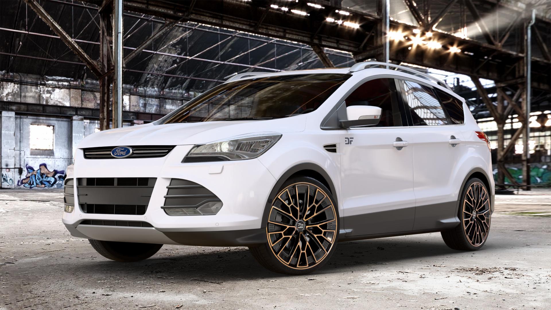Fondmetal 1972 GLOSSY BLACK BRONZE MACHINED Felge mit Reifen schwarz in 21Zoll Winterfelge Alufelge auf weissem Ford Kuga II ⬇️ mit 15mm Tieferlegung ⬇️ Old Industrial Hall_max_4400mm_2024 Frontansicht_1