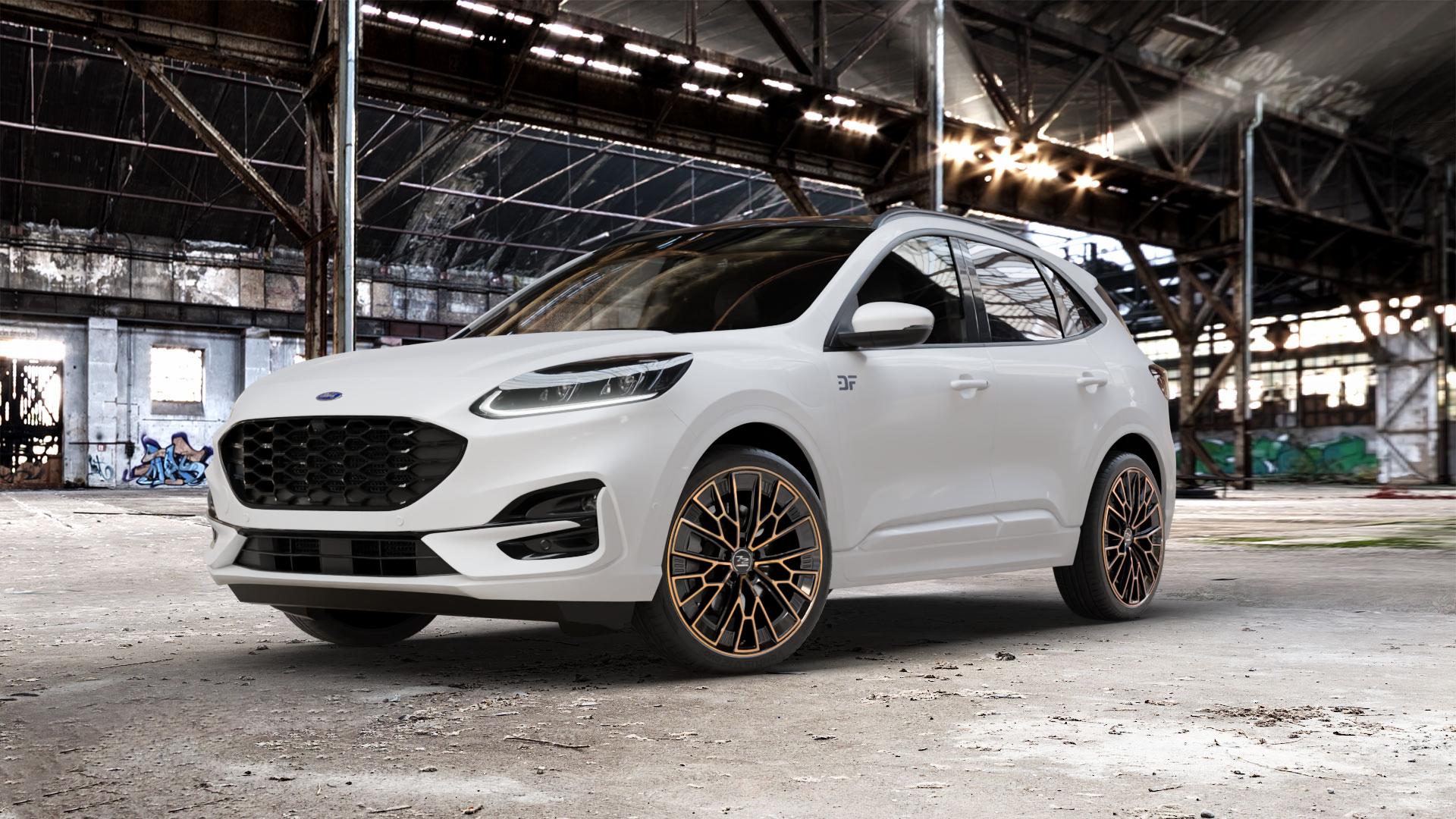 Fondmetal 1972 GLOSSY BLACK BRONZE MACHINED Felge mit Reifen schwarz in 21Zoll Winterfelge Alufelge auf weissem Ford Kuga III Typ DFK ⬇️ mit 15mm Tieferlegung ⬇️ Old Industrial Hall_max_5300mm_2024 Frontansicht_1