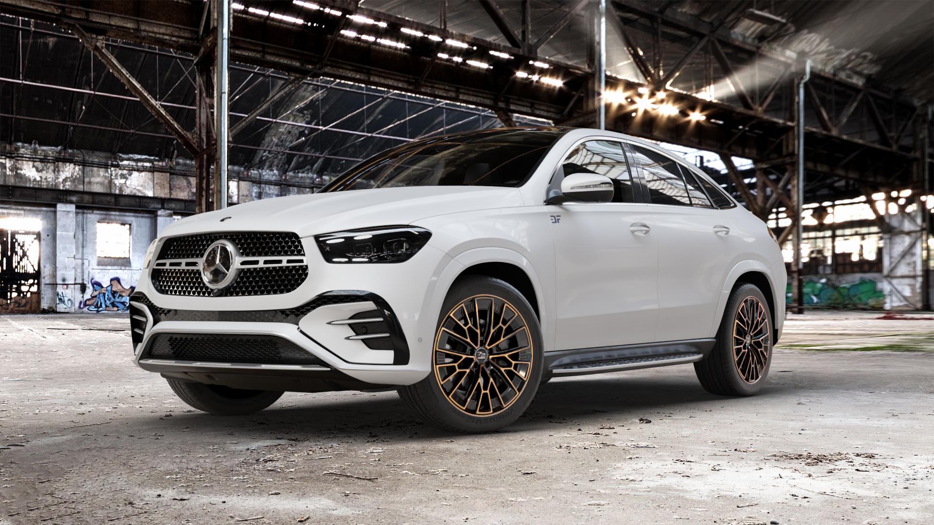 Fondmetal 1972 GLOSSY BLACK BRONZE MACHINED Felge mit Reifen schwarz in 21Zoll Winterfelge Alufelge auf weissem Mercedes GLE-Klasse Coupe Typ V167 (H1GLE) Facelift ⬇️ mit 15mm Tieferlegung ⬇️ Old Industrial Hall_max_5300mm_2024 Frontansicht_1