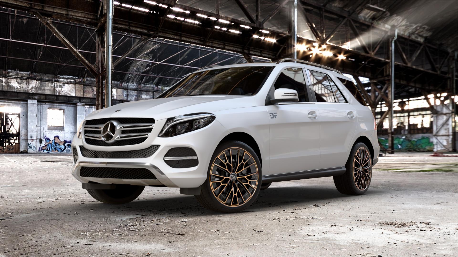 Fondmetal 1972 GLOSSY BLACK BRONZE MACHINED Felge mit Reifen schwarz in 21Zoll Winterfelge Alufelge auf weissem Mercedes GLE-Klasse SUV Typ x166 ⬇️ mit 15mm Tieferlegung ⬇️ Old Industrial Hall_max_5300mm_2024 Frontansicht_1