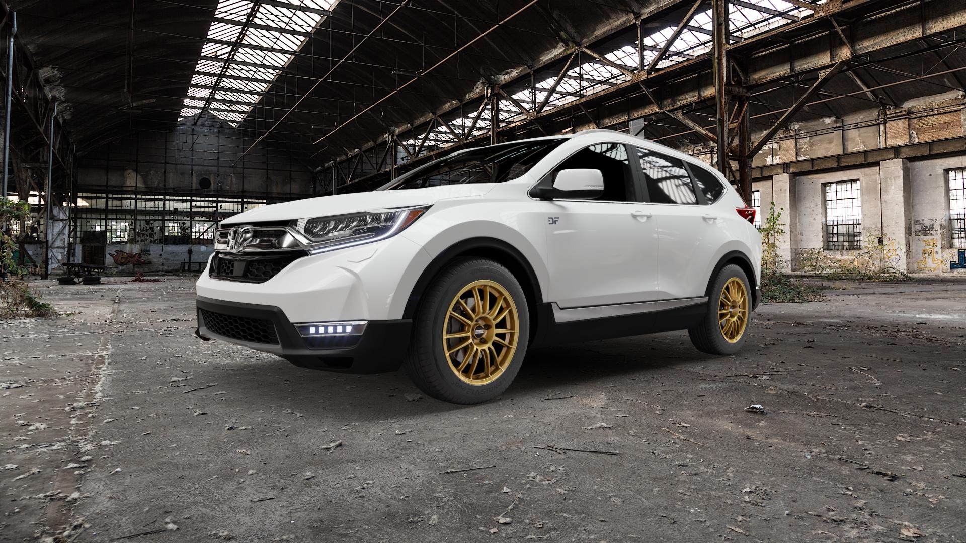 Fondmetal 9RR GLOSSY GOLD Felge mit Reifen in 18Zoll Winterfelge Alufelge auf weissem Honda CR-V V (RW) ⬇️ mit 15mm Tieferlegung ⬇️ Old Industrial Hall_max5000mm_2022 Frontansicht_1