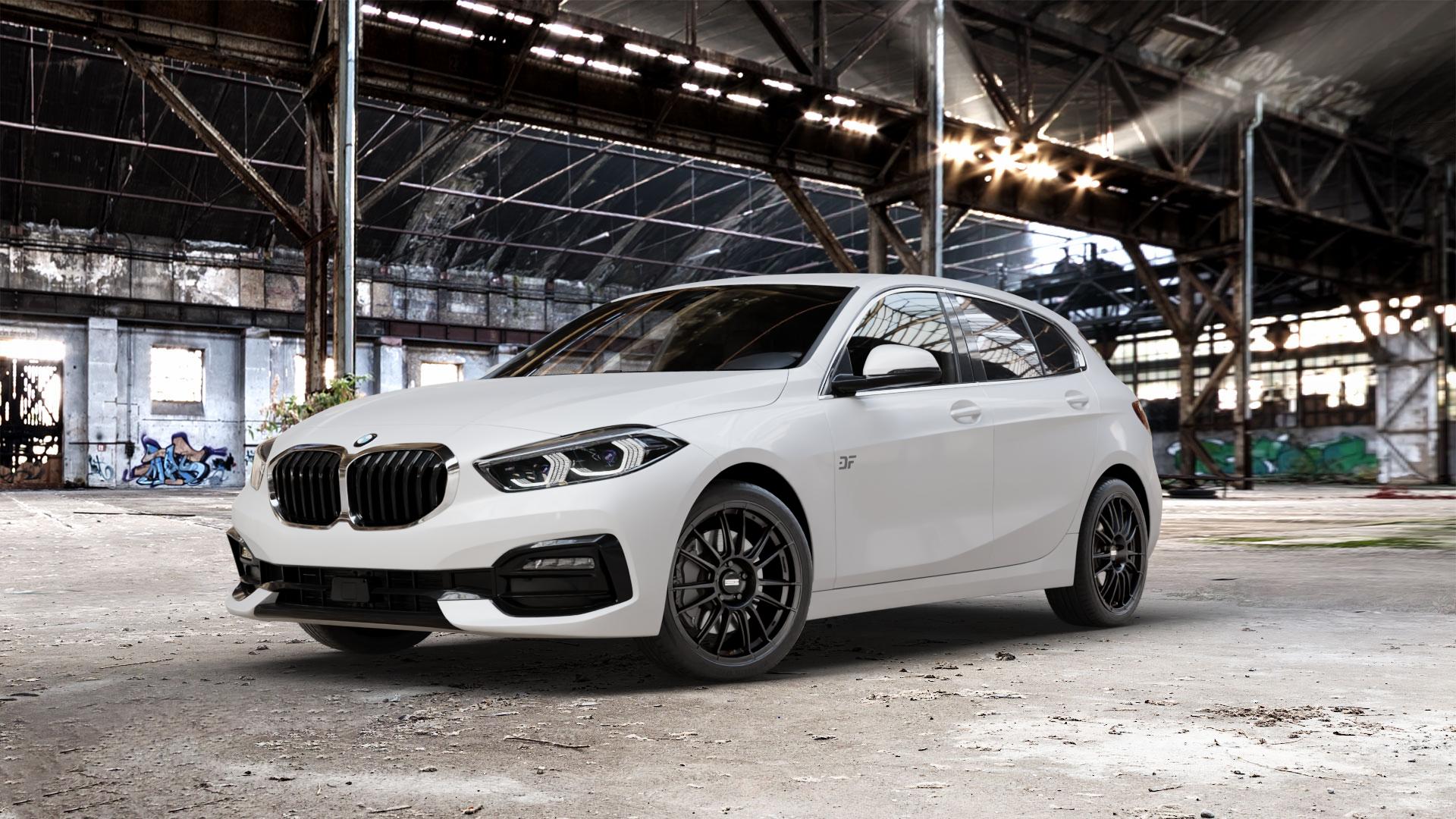 Fondmetal 9RR MATT BLACK Felge mit Reifen schwarz in 18Zoll Winterfelge Alufelge auf weissem BMW 1 M135i xDrive Typ F40 2,0l 225kW (306 PS) 116d 1,5l 85kW (116 118d 110kW (150 100kW (136 118i 103kW (140 120d 140kW (190 116i 80kW (109 120i 131kW (178 128t ⬇️ mit 15mm Tieferlegung ⬇️ Old Industrial Hall_max_5300mm_2024 Frontansicht_1