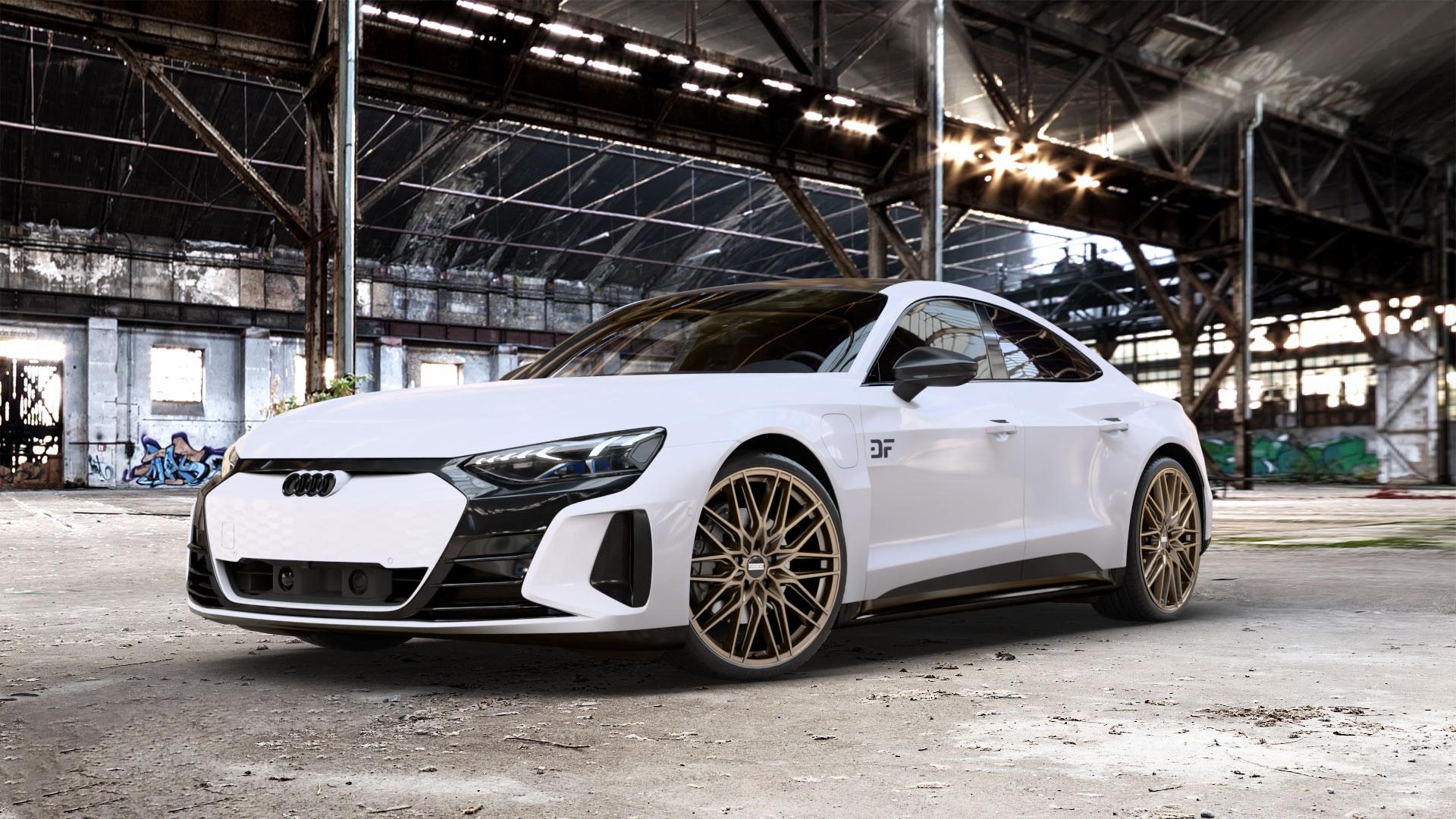 Fondmetal CRATOS MATT BRAUN Felge mit Reifen bronze anthrazit_metallic in 22Zoll Winterfelge Alufelge auf weissem Audi RS E-Tron GT Typ FW ⬇️ mit 15mm Tieferlegung ⬇️ Old Industrial Hall_max_5300mm_2024 Frontansicht_1