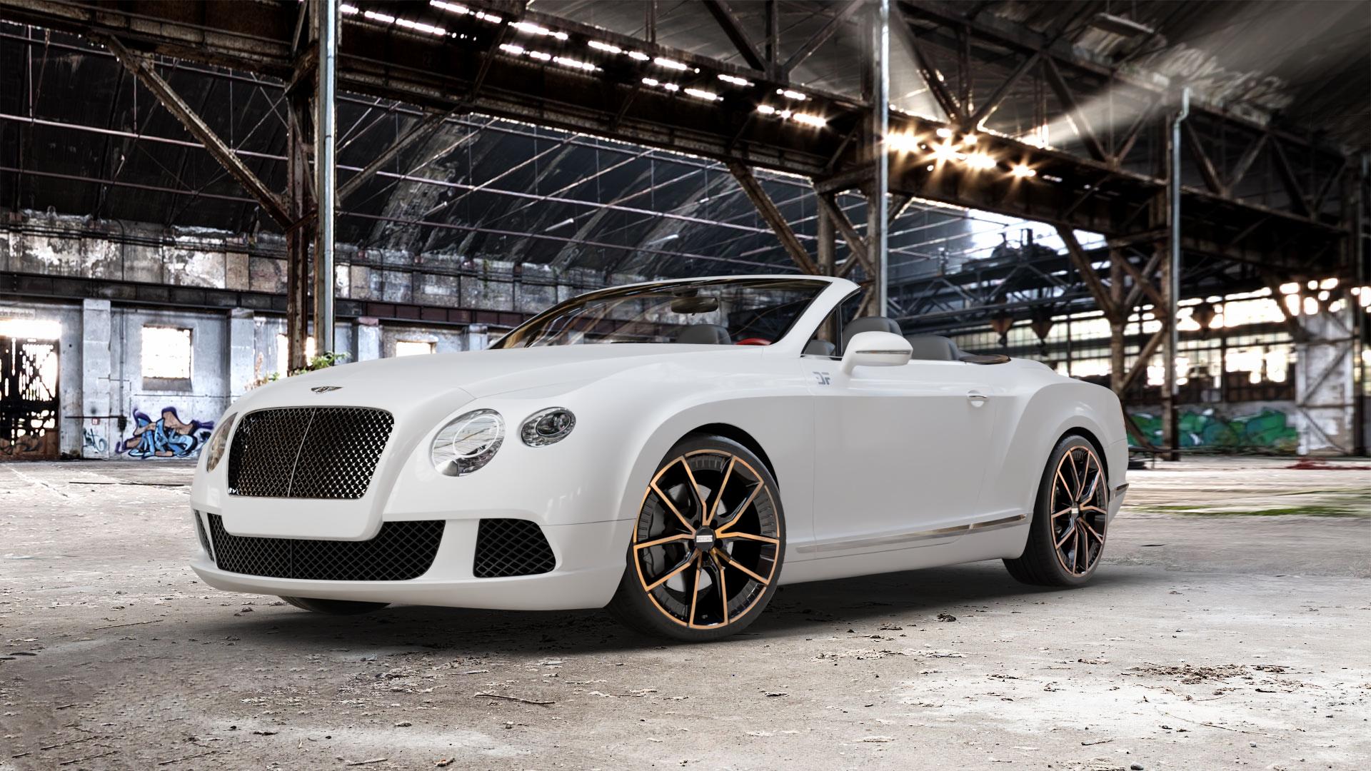 Fondmetal ELATHA GLOSSY BLACK BRONZE MACHINED Felge mit Reifen schwarz in 21Zoll Alufelge auf weissem Bentley Continental GTC Typ 3W ⬇️ mit 15mm Tieferlegung ⬇️ Old Industrial Hall_max_5300mm_2024 Frontansicht_1