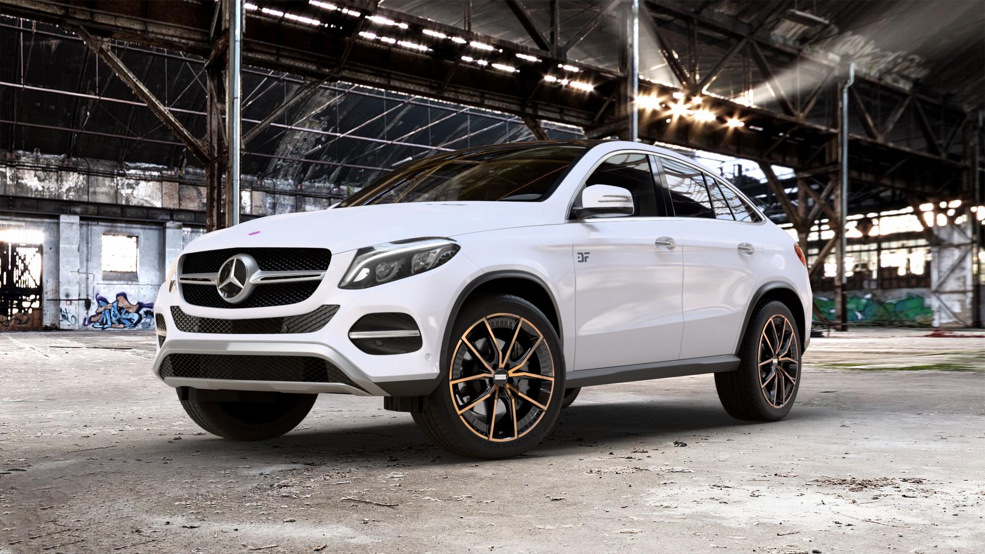Fondmetal ELATHA GLOSSY BLACK BRONZE MACHINED Felge mit Reifen schwarz in 21Zoll Alufelge auf weissem Mercedes GLE-Klasse Coupe Typ x166 ⬇️ mit 15mm Tieferlegung ⬇️ Old Industrial Hall_max_5300mm_2024 Frontansicht_1