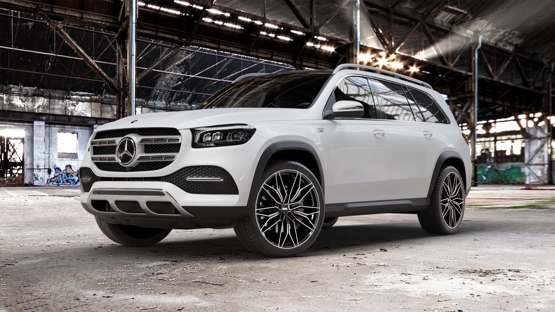 Fondmetal STC-23 GLOSSY BLACK MACHINED Felge mit Reifen schwarz in 23Zoll Winterfelge Alufelge auf weissem Mercedes GLS-Klasse Typ 167 (H1GLE) 2,9l 350 d 4Matic 210kW (286 PS) 400 243kW (330 4,0l 580 360kW Mild-Hybrid (489 ⬇️ mit 15mm Tieferlegung ⬇️ Old Industrial Hall_max_5300mm_2024 Frontansicht_1