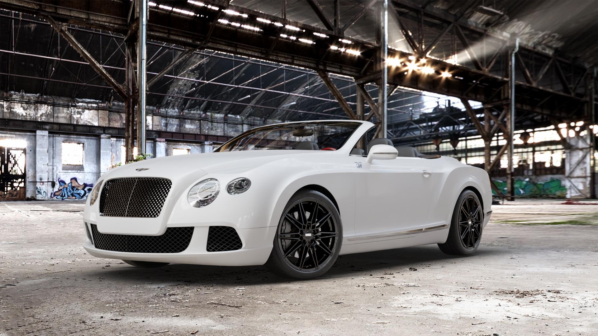 Fondmetal THOE GLOSSY BLACK Felge mit Reifen schwarz in 20Zoll Winterfelge Alufelge auf weissem Bentley Continental GTC Typ 3W ⬇️ mit 15mm Tieferlegung ⬇️ Old Industrial Hall_max_5300mm_2024 Frontansicht_1
