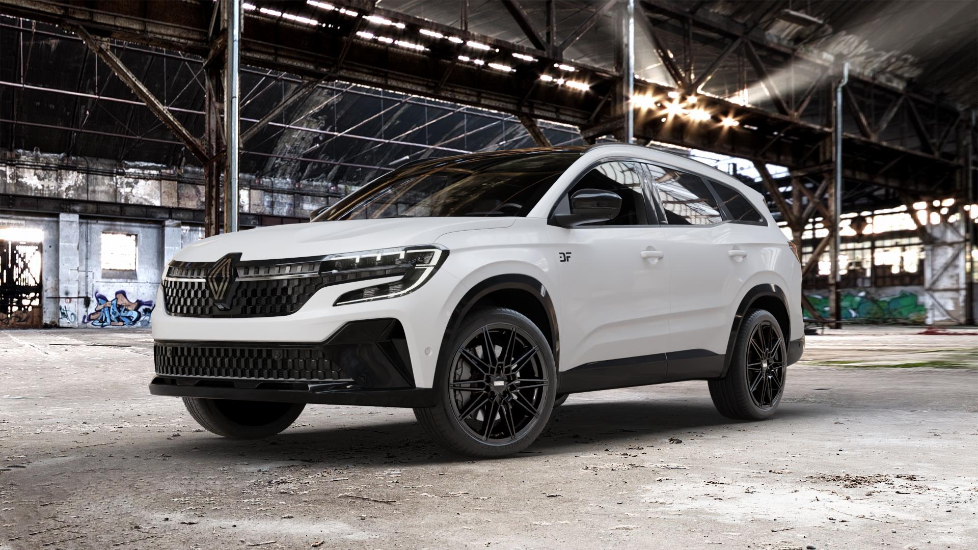 Fondmetal THOE GLOSSY BLACK Felge mit Reifen schwarz in 20Zoll Winterfelge Alufelge auf weissem Renault Espace VI Typ RHN ⬇️ mit 15mm Tieferlegung ⬇️ Old Industrial Hall_max_5300mm_2024 Frontansicht_1