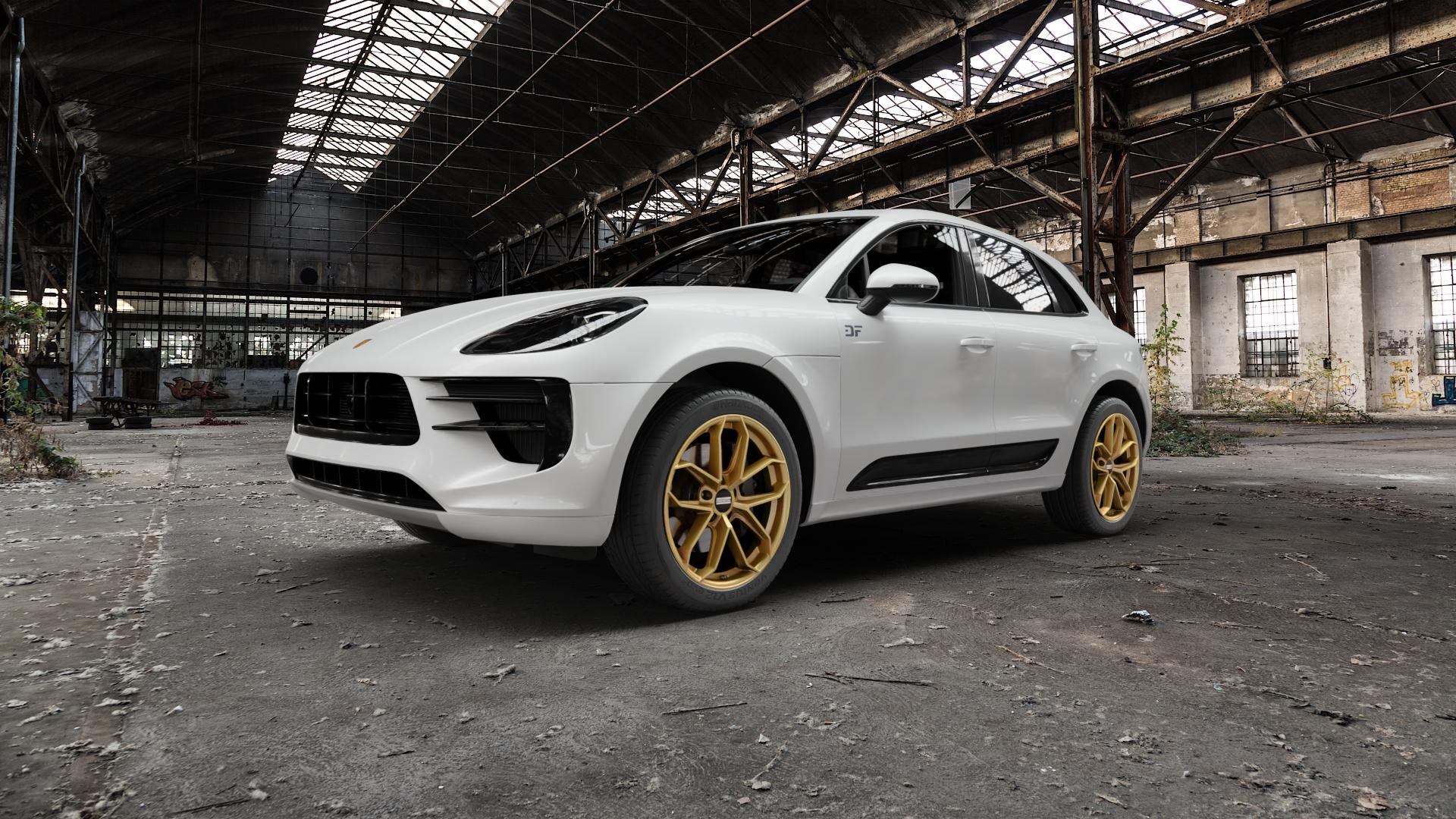 Fondmetal ZELOS MATT GOLD Felge mit Reifen in 20Zoll Winterfelge Alufelge auf weissem Porsche Macan Typ 95B Facelift ⬇️ mit 15mm Tieferlegung ⬇️ Old Industrial Hall_max5000mm_2022 Frontansicht_1