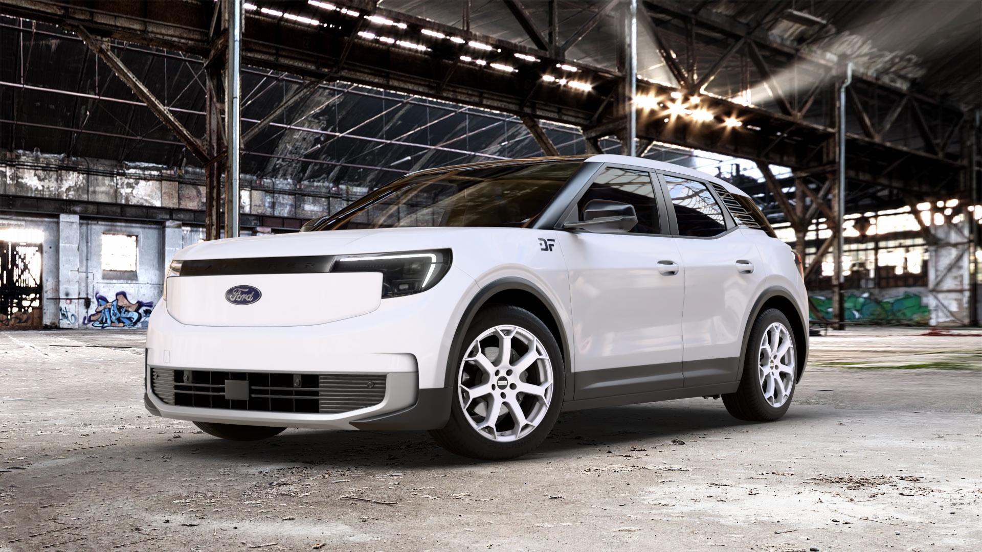 Fondmetal ZEPHYRUS GLOSSY WHITE Felge mit Reifen weiss weiß in 19Zoll Winterfelge Alufelge auf weissem Ford Explorer Typ DRP 0,0l 89kW Extended Range (121 PS) AWD ⬇️ mit 15mm Tieferlegung ⬇️ Old Industrial Hall_max_5300mm_2024 Frontansicht_1