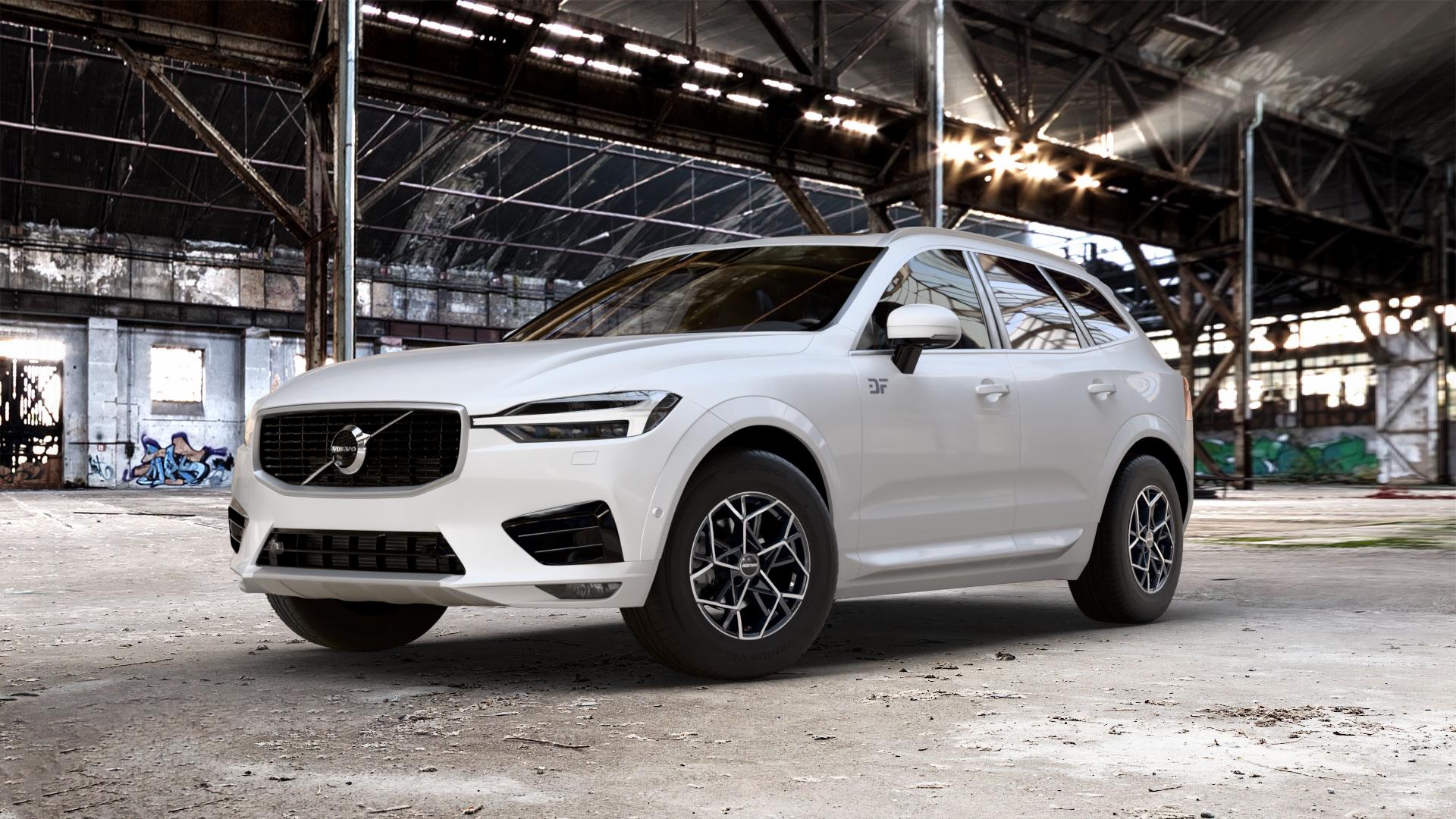 GMP Italia Cartesio Black Diamond Felge mit Reifen schwarz in 16Zoll Winterfelge Alufelge auf weissem Volvo XC60 Typ U ⬇️ mit 15mm Tieferlegung ⬇️ Old Industrial Hall_max_5300mm_2024 Frontansicht_1