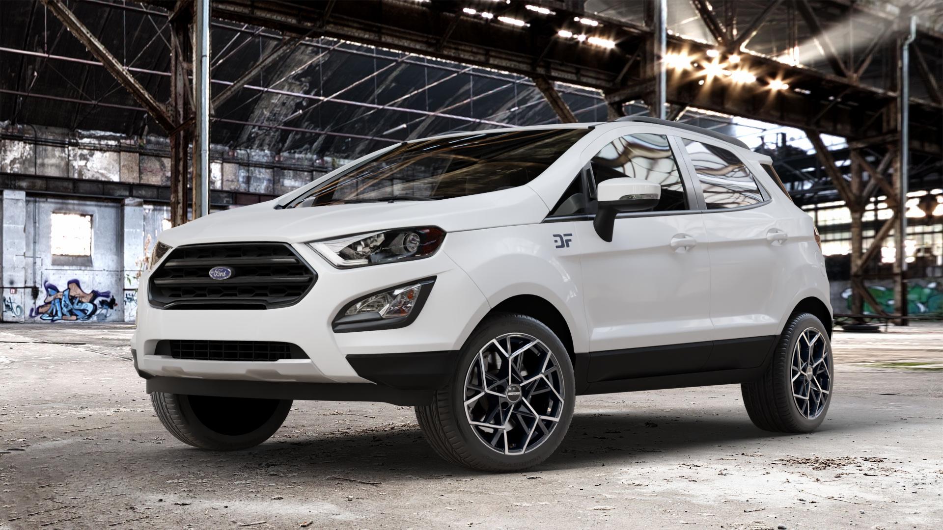 GMP Italia Cartesio Black Diamond Felge mit Reifen schwarz in 17Zoll Winterfelge Alufelge auf weissem Ford EcoSport Typ JK8 Facelift ⬇️ mit 15mm Tieferlegung ⬇️ Old Industrial Hall_max_4400mm_2024 Frontansicht_1