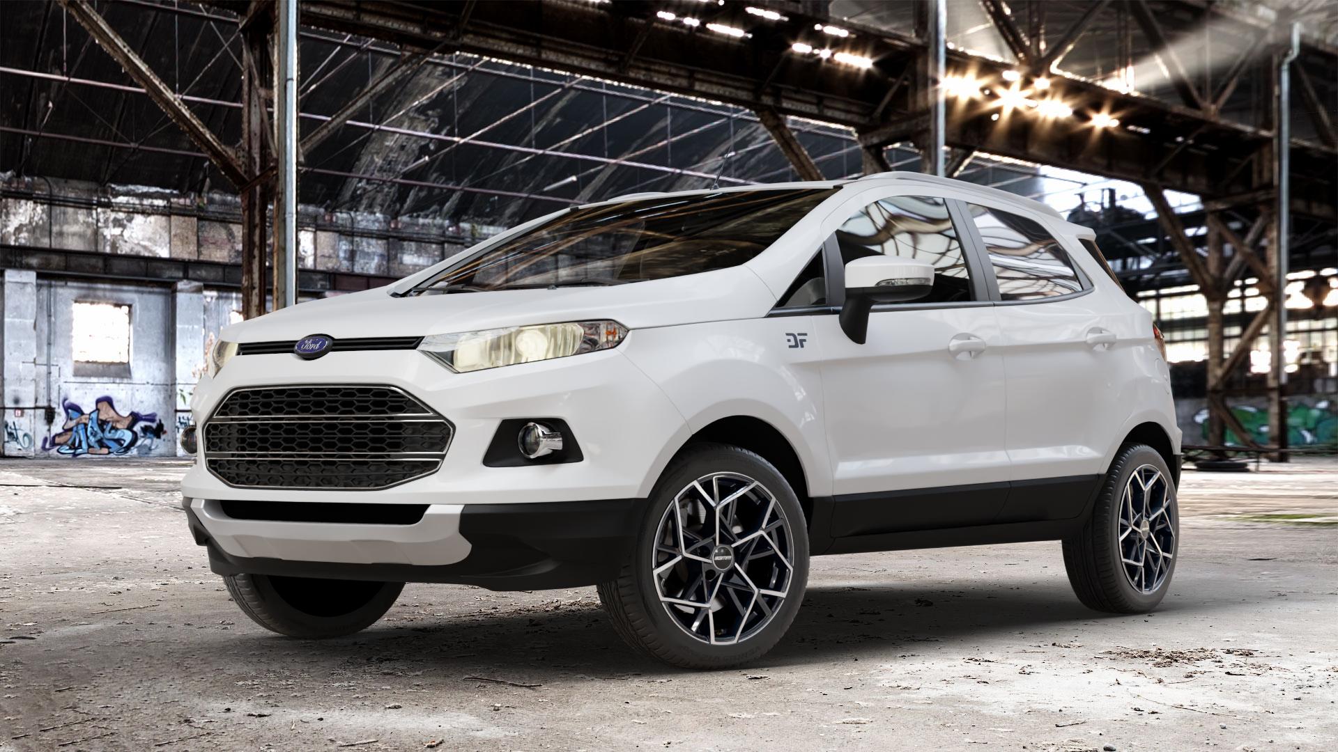 GMP Italia Cartesio Black Diamond Felge mit Reifen schwarz in 17Zoll Winterfelge Alufelge auf weissem Ford EcoSport Typ JK8 ⬇️ mit 15mm Tieferlegung ⬇️ Old Industrial Hall_max_4400mm_2024 Frontansicht_1