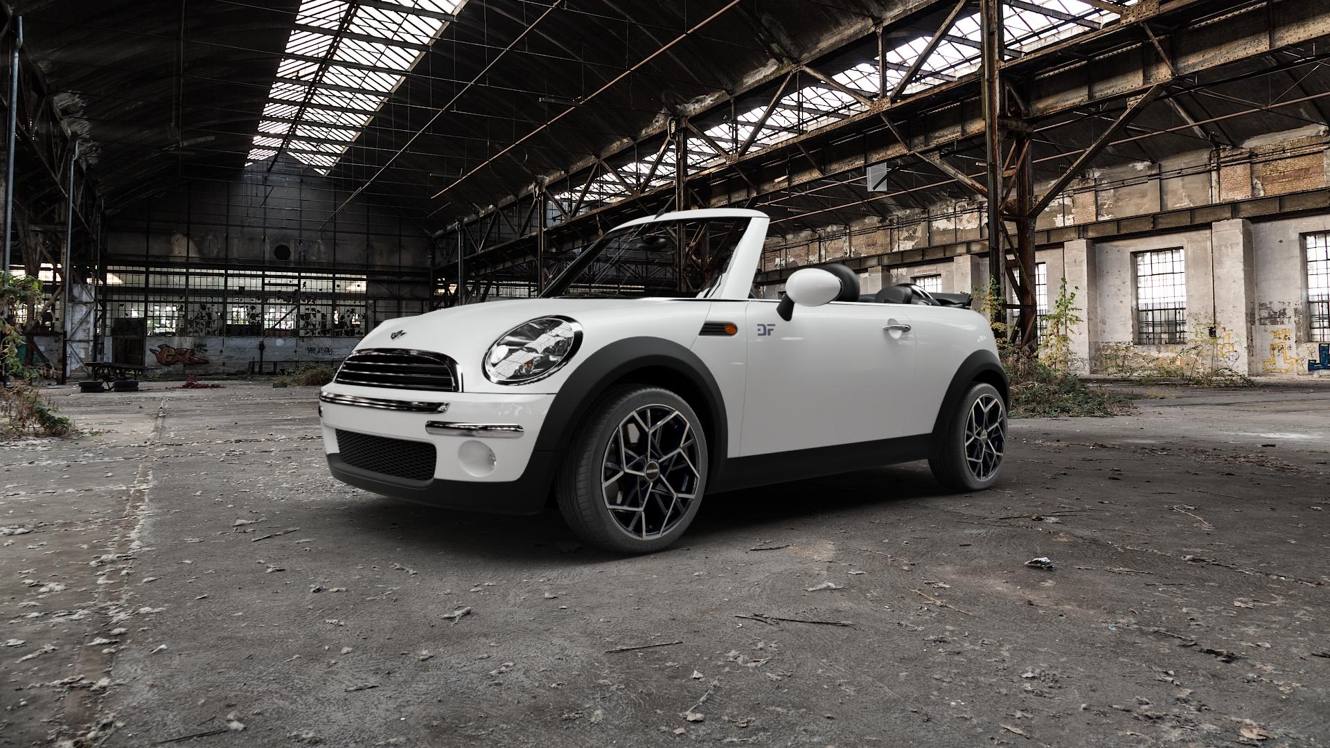 GMP Italia Cartesio Black Diamond Felge mit Reifen schwarz in 17Zoll Winterfelge Alufelge auf weissem Mini R52 Typ MINI (Cabriolet) ⬇️ mit 15mm Tieferlegung ⬇️ Old Industrial Hall_max5000mm_2022 Frontansicht_1