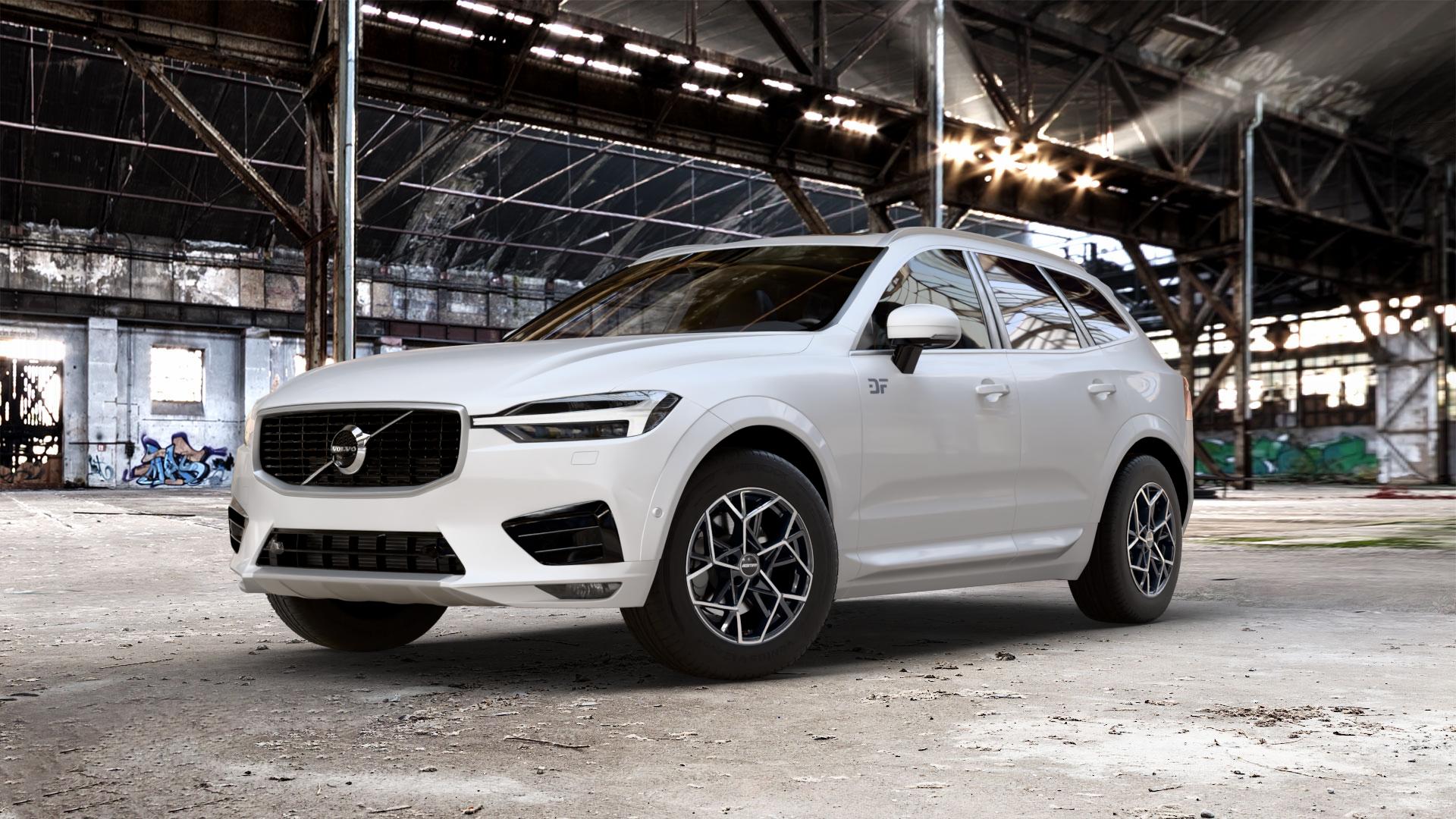 GMP Italia Cartesio Black Diamond Felge mit Reifen schwarz in 17Zoll Winterfelge Alufelge auf weissem Volvo XC60 Typ U ⬇️ mit 15mm Tieferlegung ⬇️ Old Industrial Hall_max_5300mm_2024 Frontansicht_1