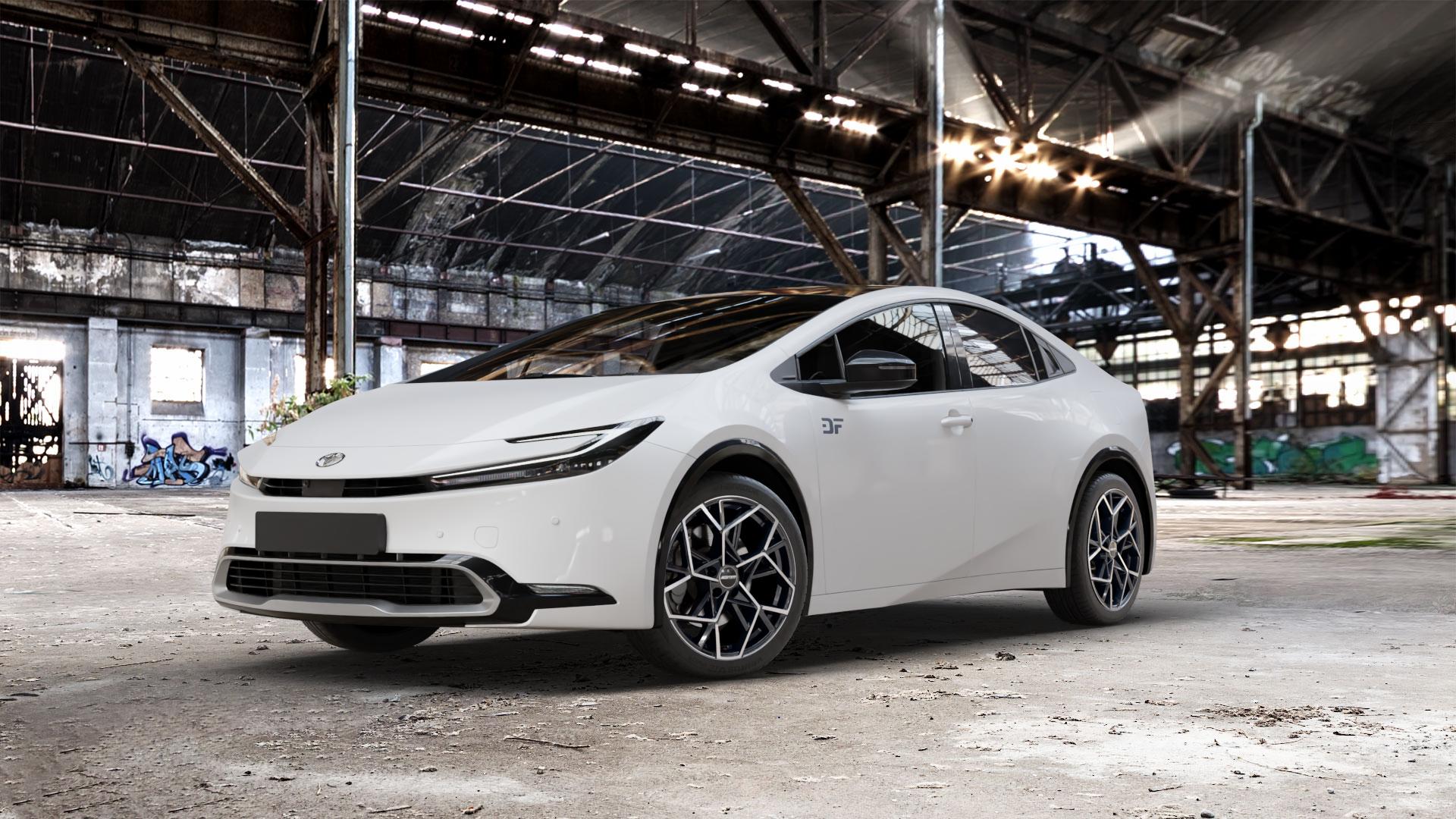 GMP Italia Cartesio Black Diamond Felge mit Reifen schwarz in 18Zoll Winterfelge Alufelge auf weissem Toyota Prius V Typ XW6(M) ⬇️ mit 15mm Tieferlegung ⬇️ Old Industrial Hall_max_5300mm_2024 Frontansicht_1