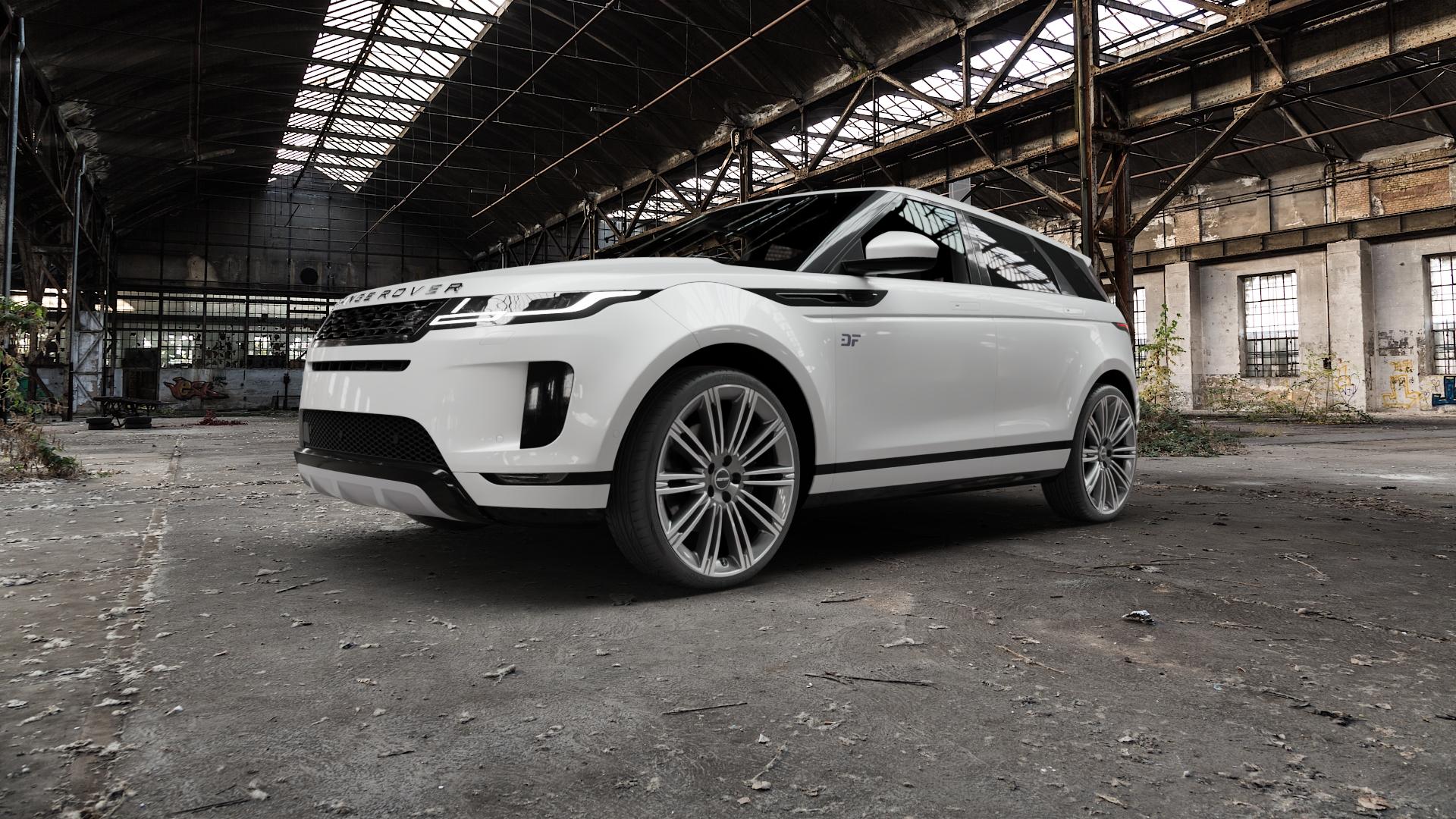 GMP Italia Experience Anthr. diamond Felge mit Reifen grau anthrazit in 22Zoll Winterfelge Alufelge auf weissem Land Rover Range Evoque Typ LZ ⬇️ mit 15mm Tieferlegung ⬇️ Old Industrial Hall_max5000mm_2022 Frontansicht_1