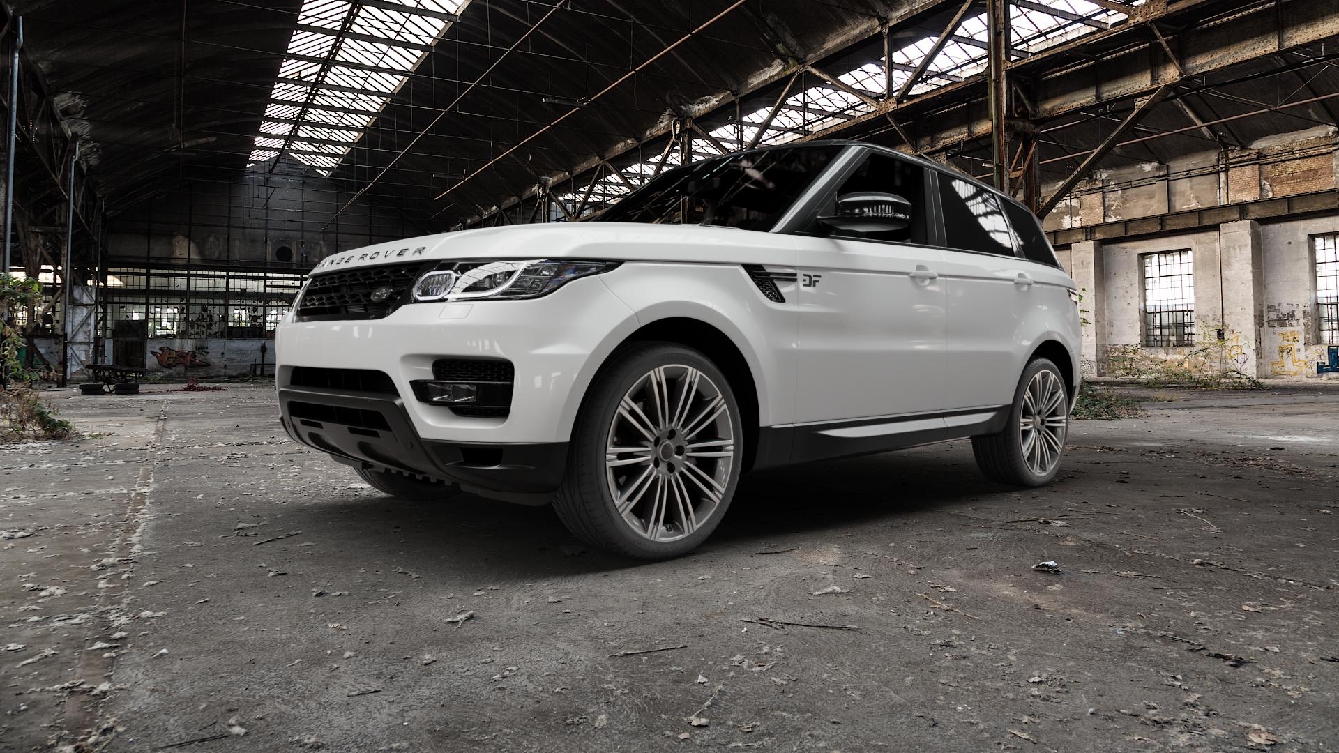 GMP Italia Experience Anthr. diamond Felge mit Reifen grau anthrazit in 22Zoll Winterfelge Alufelge auf weissem Land Rover Range Sport Typ LW ⬇️ mit 15mm Tieferlegung ⬇️ Old Industrial Hall_max5000mm_2022 Frontansicht_1