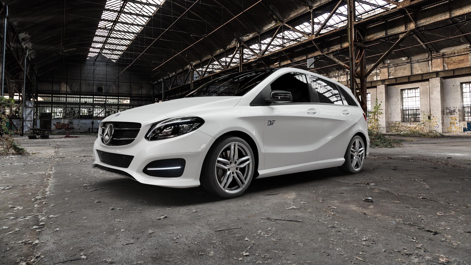 GMP Italia FASTEN Silver Felge mit Reifen silber in 18Zoll Winterfelge Alufelge auf weissem Mercedes B-Klasse Typ W246 Facelift ⬇️ mit 15mm Tieferlegung ⬇️ Old Industrial Hall_max5000mm_2022 Frontansicht_1