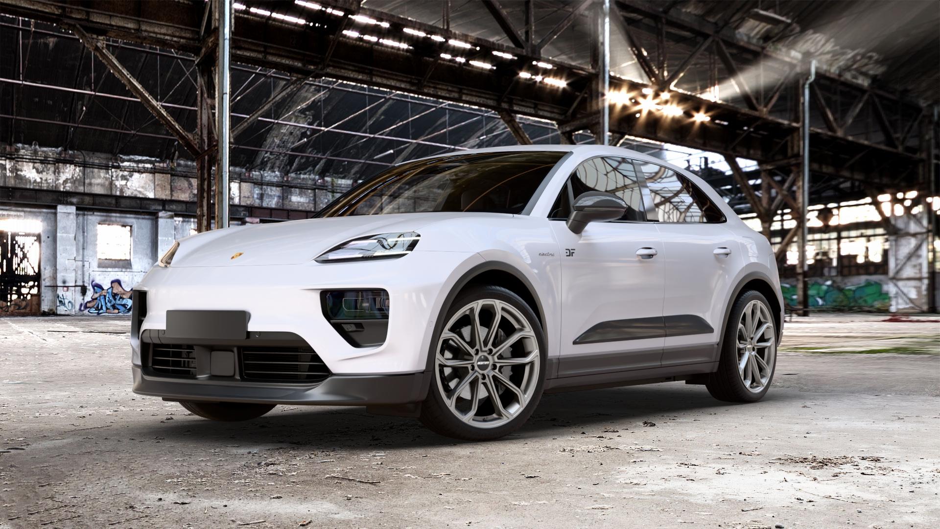GMP Italia Furiosa Anthracite matt Felge mit Reifen grau anthrazit in 22Zoll Winterfelge Alufelge auf Weiss Uni Porsche Macan Typ XA ⬇️ mit 15mm Tieferlegung ⬇️ Old Industrial Hall_max_5300mm_2024 Frontansicht_1