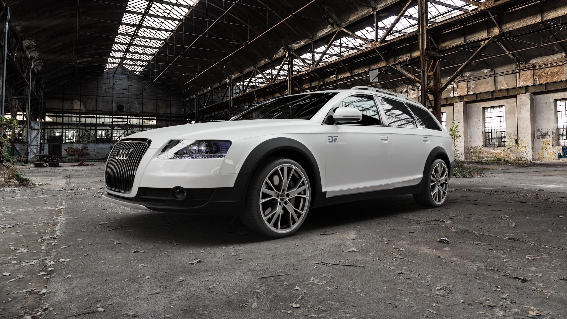 GMP Italia Gunner Anthr. matt diamond Felge mit Reifen grau anthrazit in 20Zoll Winterfelge Alufelge auf weissem Audi A6 Allroad Quattro Typ 4FH/C6 ⬇️ mit 15mm Tieferlegung ⬇️ Old Industrial Hall_max5000mm_2022 Frontansicht_1