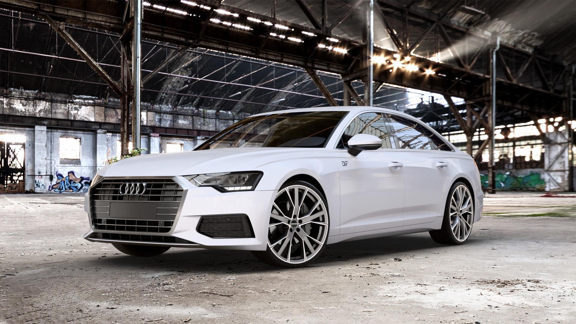 GMP Italia Gunner Anthr. matt diamond Felge mit Reifen grau anthrazit in 22Zoll Winterfelge Alufelge auf weissem Audi A6 Typ F2/C8 (Limousine) ⬇️ mit 15mm Tieferlegung ⬇️ Old Industrial Hall_max_5300mm_2024 Frontansicht_1