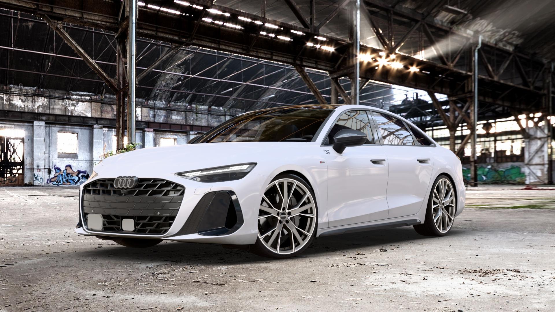GMP Italia Gunner Anthr. matt diamond Felge mit Reifen grau anthrazit in 22Zoll Winterfelge Alufelge auf weissem Audi A6 Typ F2/C9 (Limousine) 2,0l TDI 150kW Mild-Hybrid (204 PS) 120kW (163 Quattro TFSI 195kW (265 TSI 3,0l 210kW (286 180kW (245 270kW (367 250kW (340 E 185kW ⬇️ mit 15mm Tieferlegung ⬇️ Old Industrial Hall_max_5300mm_2024 Frontansicht_1