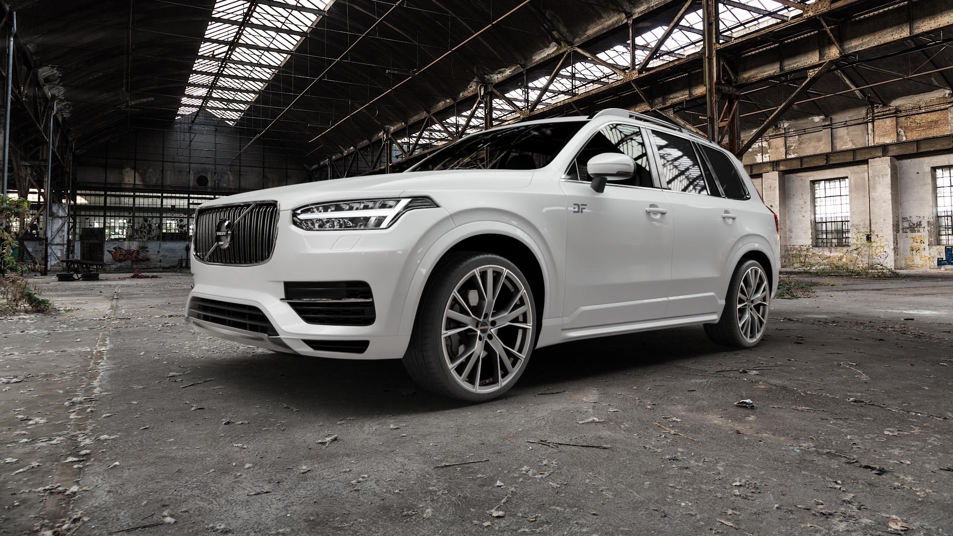 GMP Italia Gunner Anthr. matt diamond Felge mit Reifen grau anthrazit in 22Zoll Winterfelge Alufelge auf weissem Volvo XC90 II Typ L ⬇️ mit 15mm Tieferlegung ⬇️ Old Industrial Hall_max5000mm_2022 Frontansicht_1