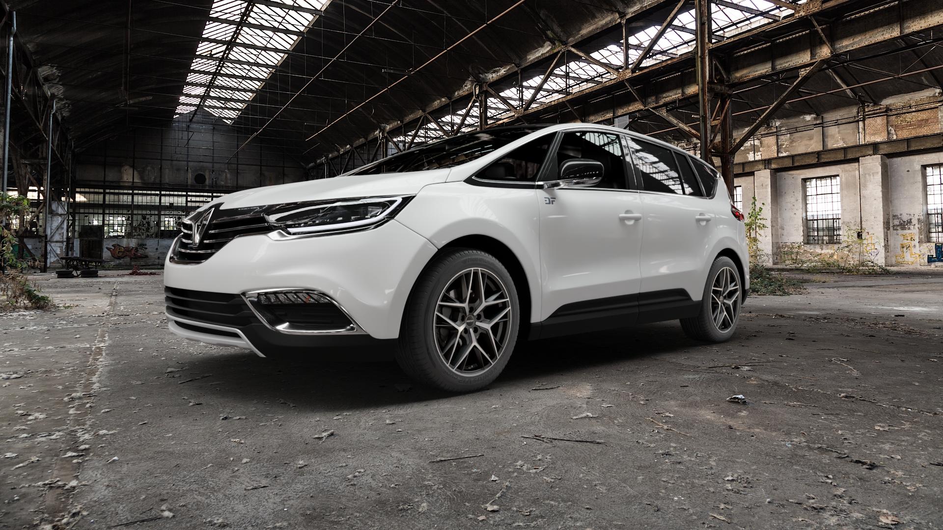 GMP Italia Lunica Anthr. matt diamond Felge mit Reifen grau anthrazit in 19Zoll Winterfelge Alufelge auf weissem Renault Espace V Typ RFC ⬇️ mit 15mm Tieferlegung ⬇️ Old Industrial Hall_max5000mm_2022 Frontansicht_1