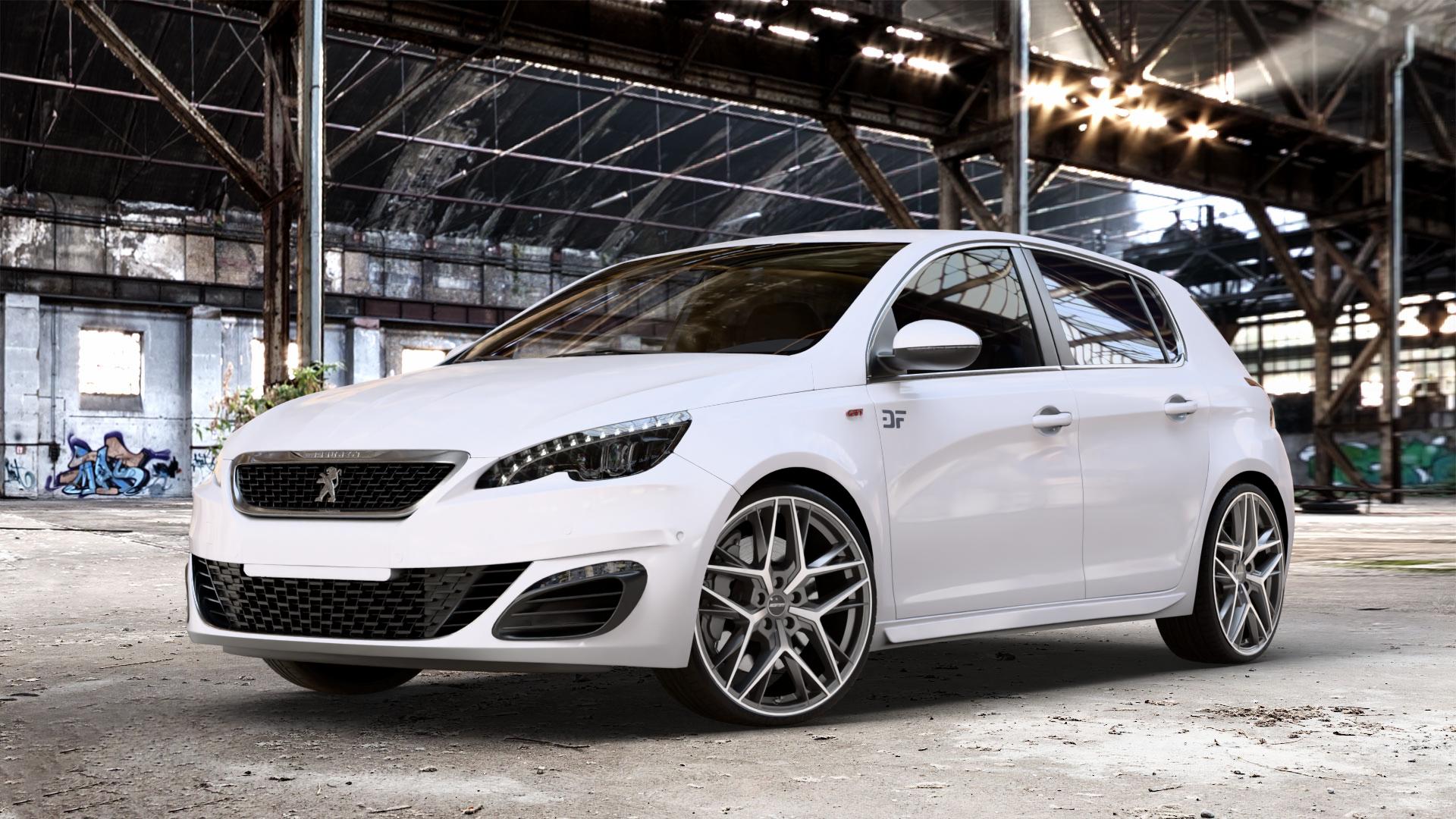 GMP Italia Lunica Anthr. matt diamond Felge mit Reifen grau anthrazit in 20Zoll Winterfelge Alufelge auf weissem Peugeot 308 II Typ L Facelift ⬇️ mit 15mm Tieferlegung ⬇️ Old Industrial Hall_max_4400mm_2024 Frontansicht_1