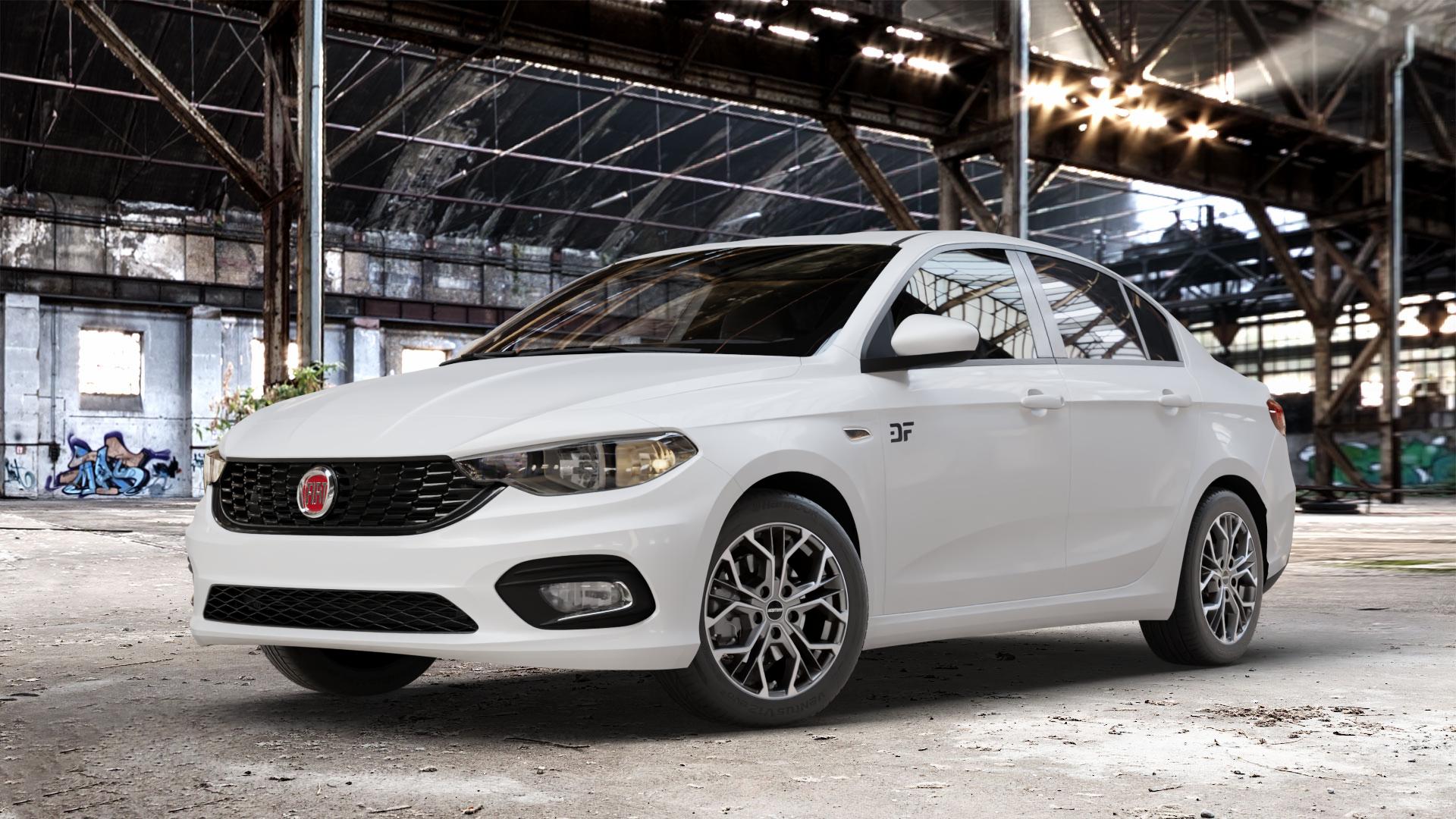 GMP Italia MATISSE Anthr. matt diamond Felge mit Reifen grau anthrazit in 16Zoll Winterfelge Alufelge auf weissem Fiat Tipo II Limousine Typ 356 ⬇️ mit 15mm Tieferlegung ⬇️ Old Industrial Hall_max_4400mm_2024 Frontansicht_1