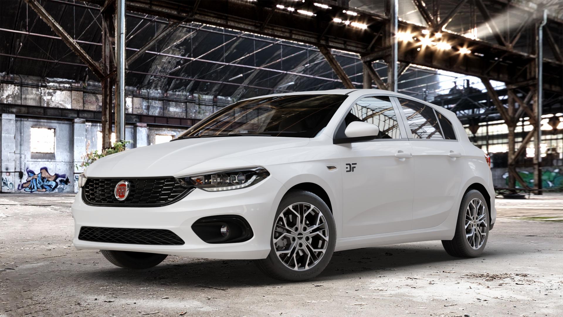 GMP Italia MATISSE Anthr. matt diamond Felge mit Reifen grau anthrazit in 16Zoll Winterfelge Alufelge auf weissem Fiat Tipo II Schrägheck Typ 356 ⬇️ mit 15mm Tieferlegung ⬇️ Old Industrial Hall_max_4400mm_2024 Frontansicht_1