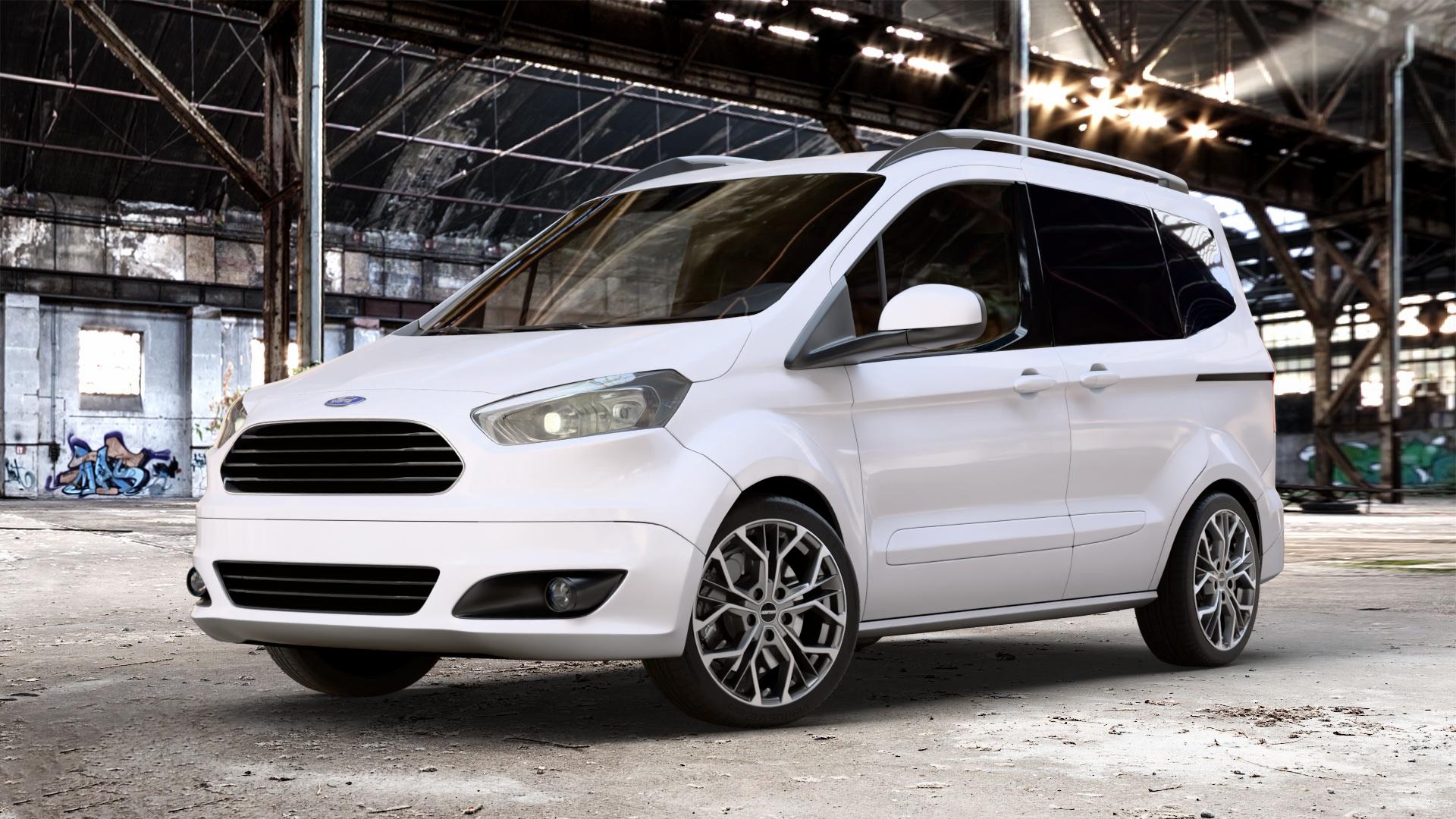 GMP Italia MATISSE Anthr. matt diamond Felge mit Reifen grau anthrazit in 17Zoll Winterfelge Alufelge auf weissem Ford Tourneo Courier Typ JU2 (14->) N1P ⬇️ mit 15mm Tieferlegung ⬇️ Old Industrial Hall_max_4400mm_2024 Frontansicht_1