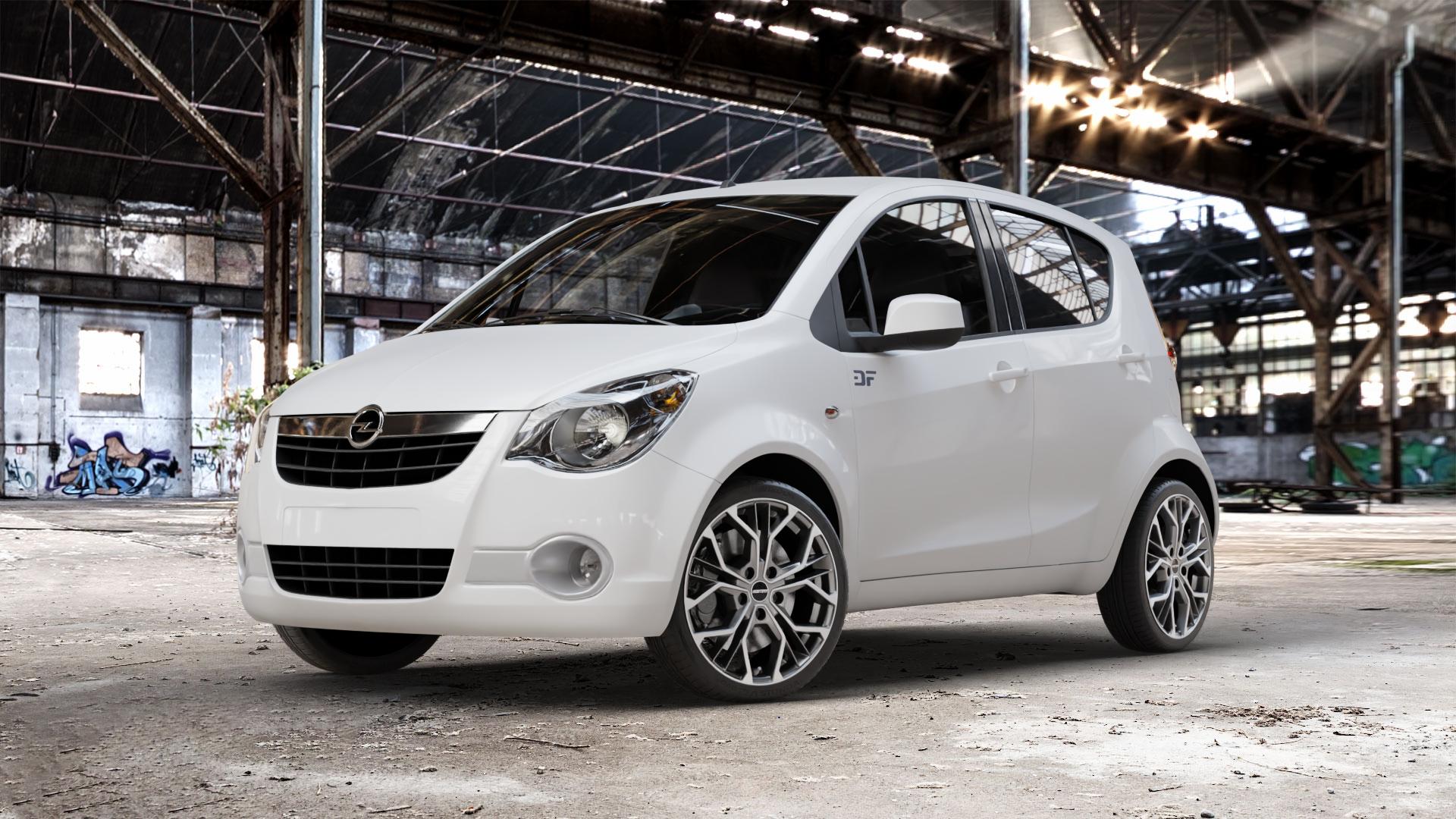 GMP Italia MATISSE Anthr. matt diamond Felge mit Reifen grau anthrazit in 17Zoll Winterfelge Alufelge auf weissem Opel Agila Typ H-B ⬇️ mit 15mm Tieferlegung ⬇️ Old Industrial Hall_max_4400mm_2024 Frontansicht_1