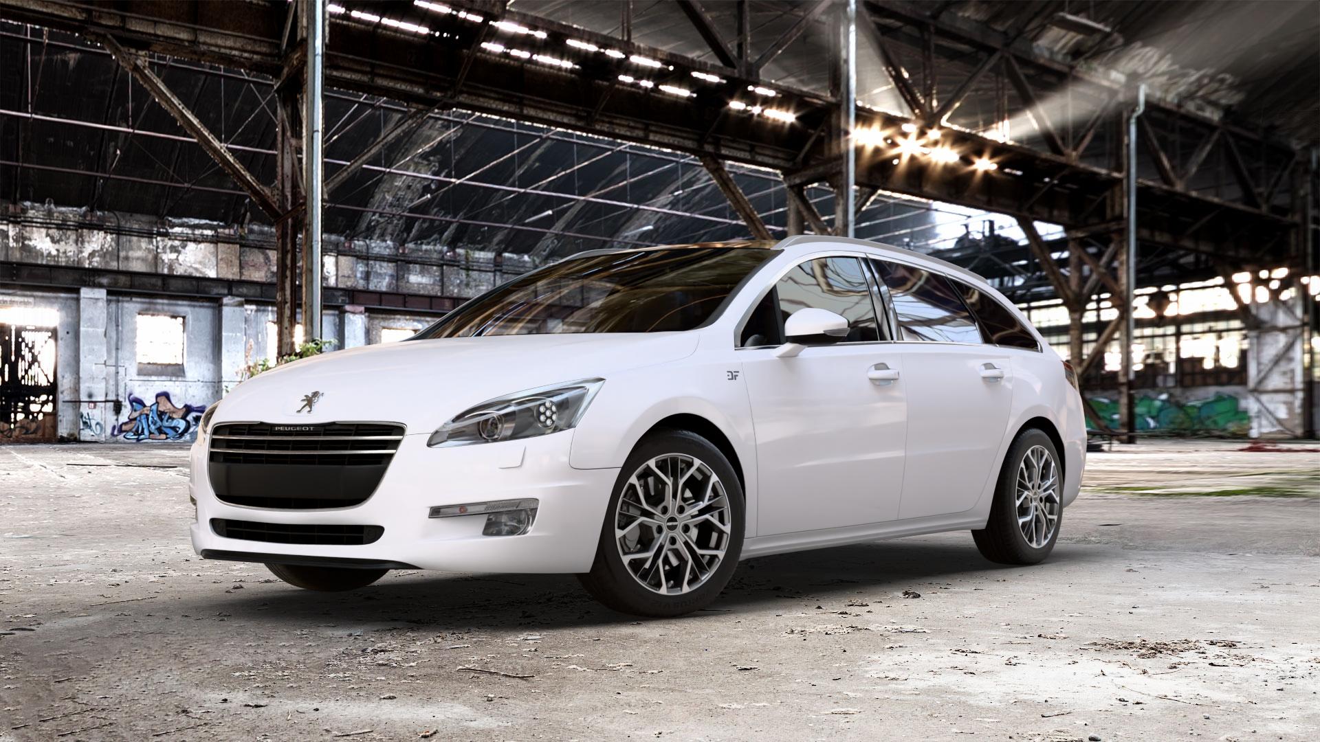 GMP Italia MATISSE Anthr. matt diamond Felge mit Reifen grau anthrazit in 17Zoll Winterfelge Alufelge auf weissem Peugeot 508 Typ 8 SW ⬇️ mit 15mm Tieferlegung ⬇️ Old Industrial Hall_max_5300mm_2024 Frontansicht_1