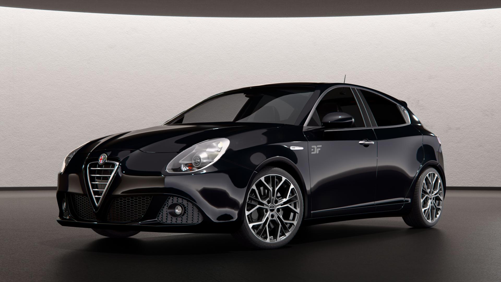GMP Italia MATISSE Anthr. matt diamond Felge mit Reifen grau anthrazit in 18Zoll Winterfelge Alufelge auf schwarzem metallic Alfa Romeo Giulietta Typ 940 ⬇️ mit 15mm Tieferlegung ⬇️ Neutral Scene Mark III 2026_max 4400mm Frontansicht_1