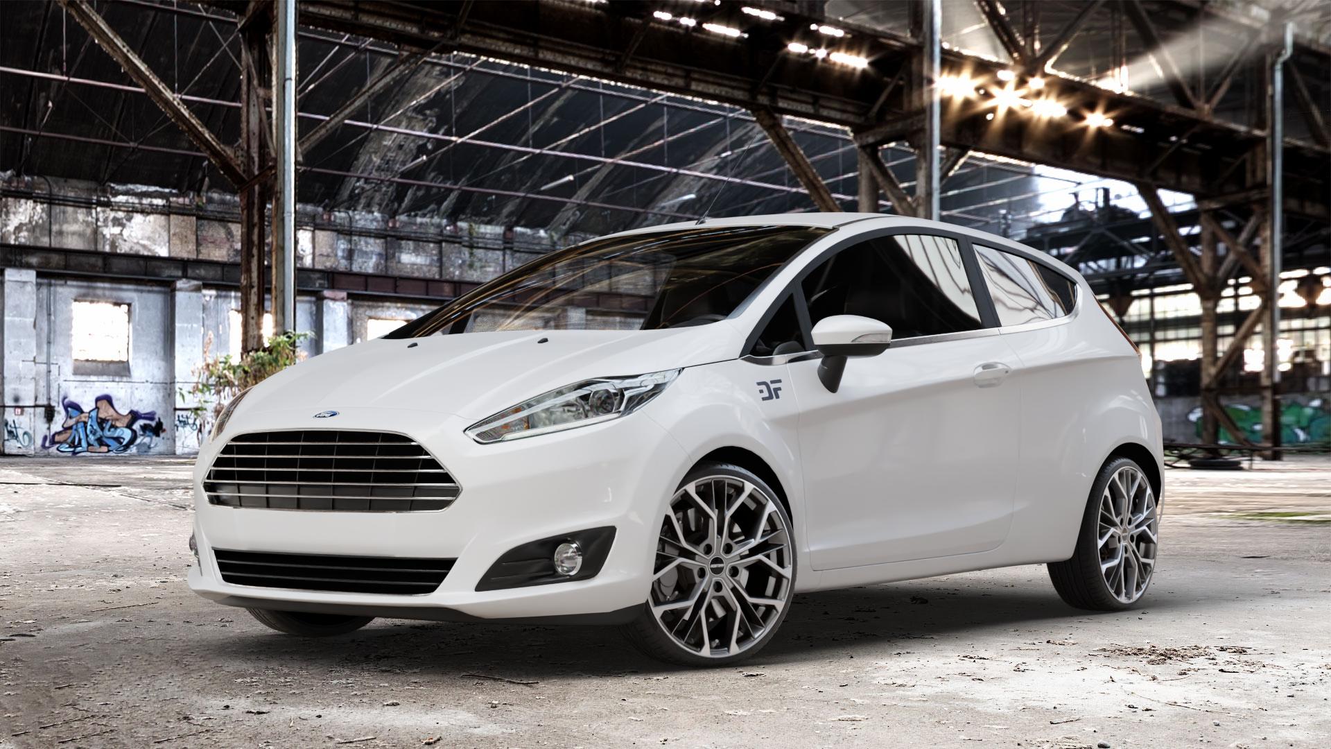 GMP Italia MATISSE Anthr. matt diamond Felge mit Reifen grau anthrazit in 18Zoll Winterfelge Alufelge auf weissem Ford Fiesta VI Typ JA8 Facelift ⬇️ mit 15mm Tieferlegung ⬇️ Old Industrial Hall_max_4400mm_2024 Frontansicht_1