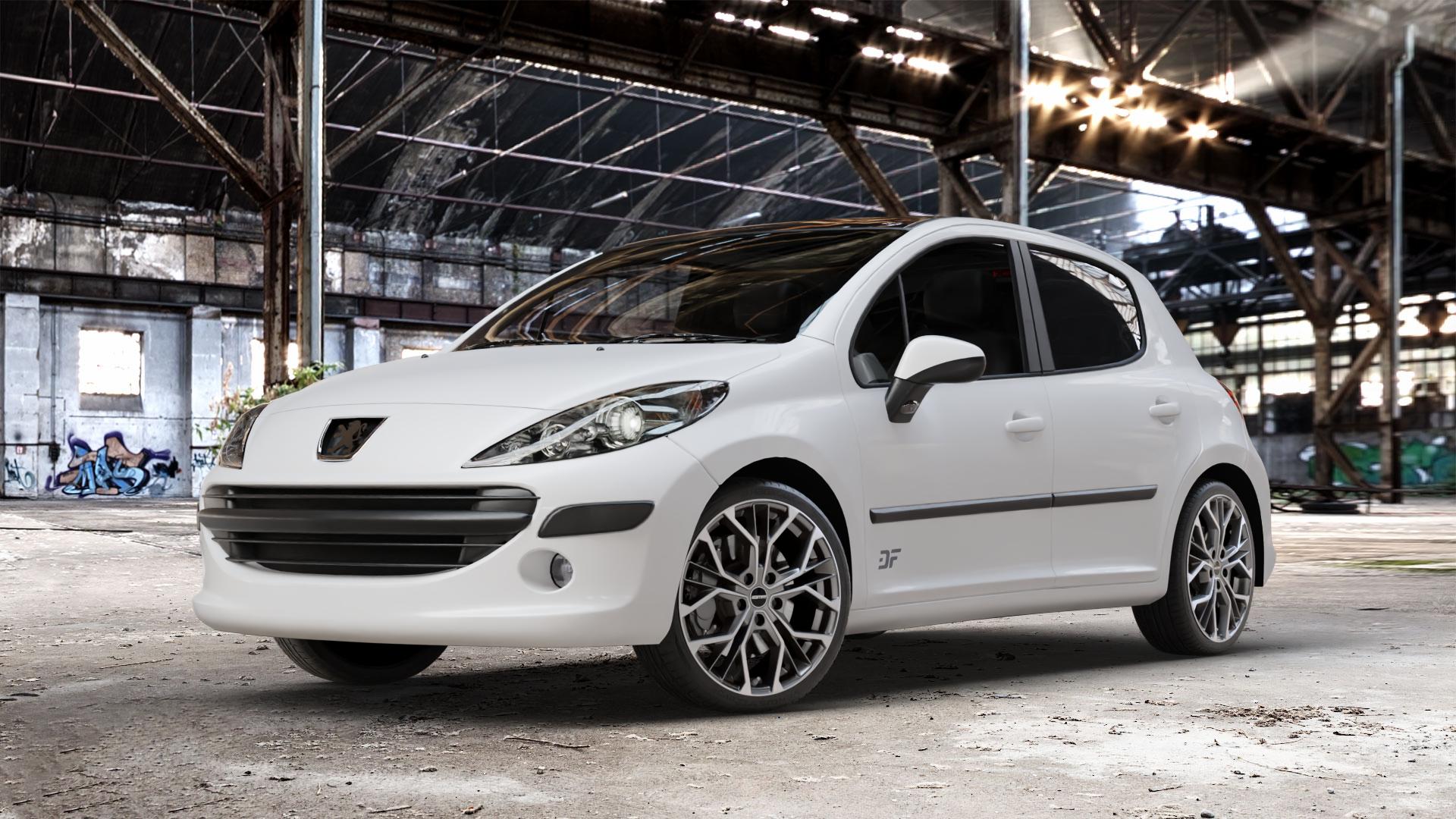 GMP Italia MATISSE Anthr. matt diamond Felge mit Reifen grau anthrazit in 18Zoll Winterfelge Alufelge auf weissem Peugeot 207 SW Facelift ⬇️ mit 15mm Tieferlegung ⬇️ Old Industrial Hall_max_4400mm_2024 Frontansicht_1