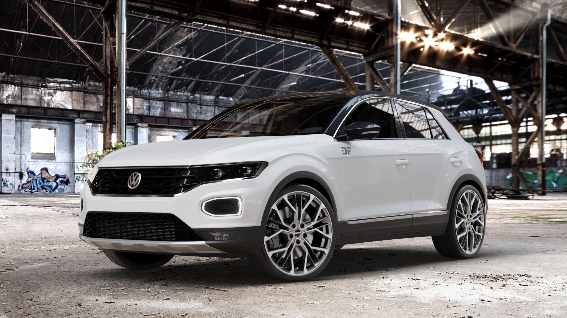 GMP Italia MATISSE Anthr. matt diamond Felge mit Reifen grau anthrazit in 20Zoll Winterfelge Alufelge auf weissem Volkswagen (VW) T-Roc ⬇️ mit 15mm Tieferlegung ⬇️ Old Industrial Hall_max_4400mm_2024 Frontansicht_1