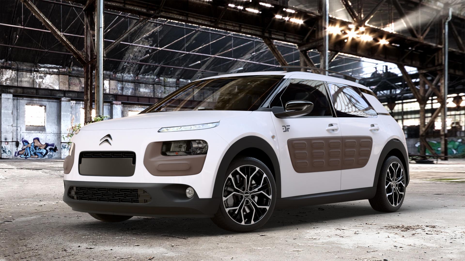 GMP Italia MATISSE Black diamond Felge mit Reifen schwarz in 17Zoll Winterfelge Alufelge auf weissem Citroen C4 Cactus Typ 0 ⬇️ mit 15mm Tieferlegung ⬇️ Old Industrial Hall_max_4400mm_2024 Frontansicht_1